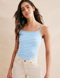 Square Neck Ribbed Tank Top-Blue/Ivory Stripe