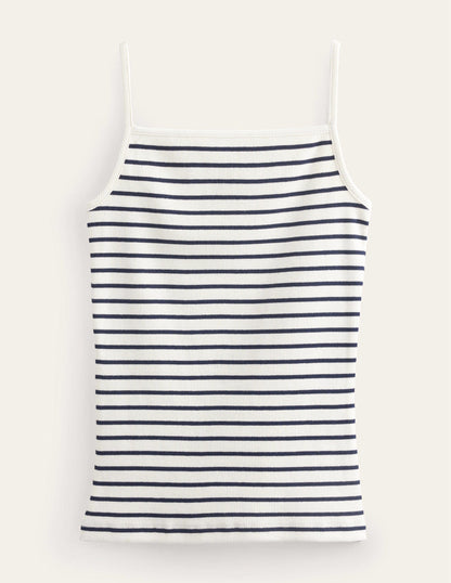 Geripptes Top mit eckigem Ausschnitt-Naturweiß/Navy, Gestreift