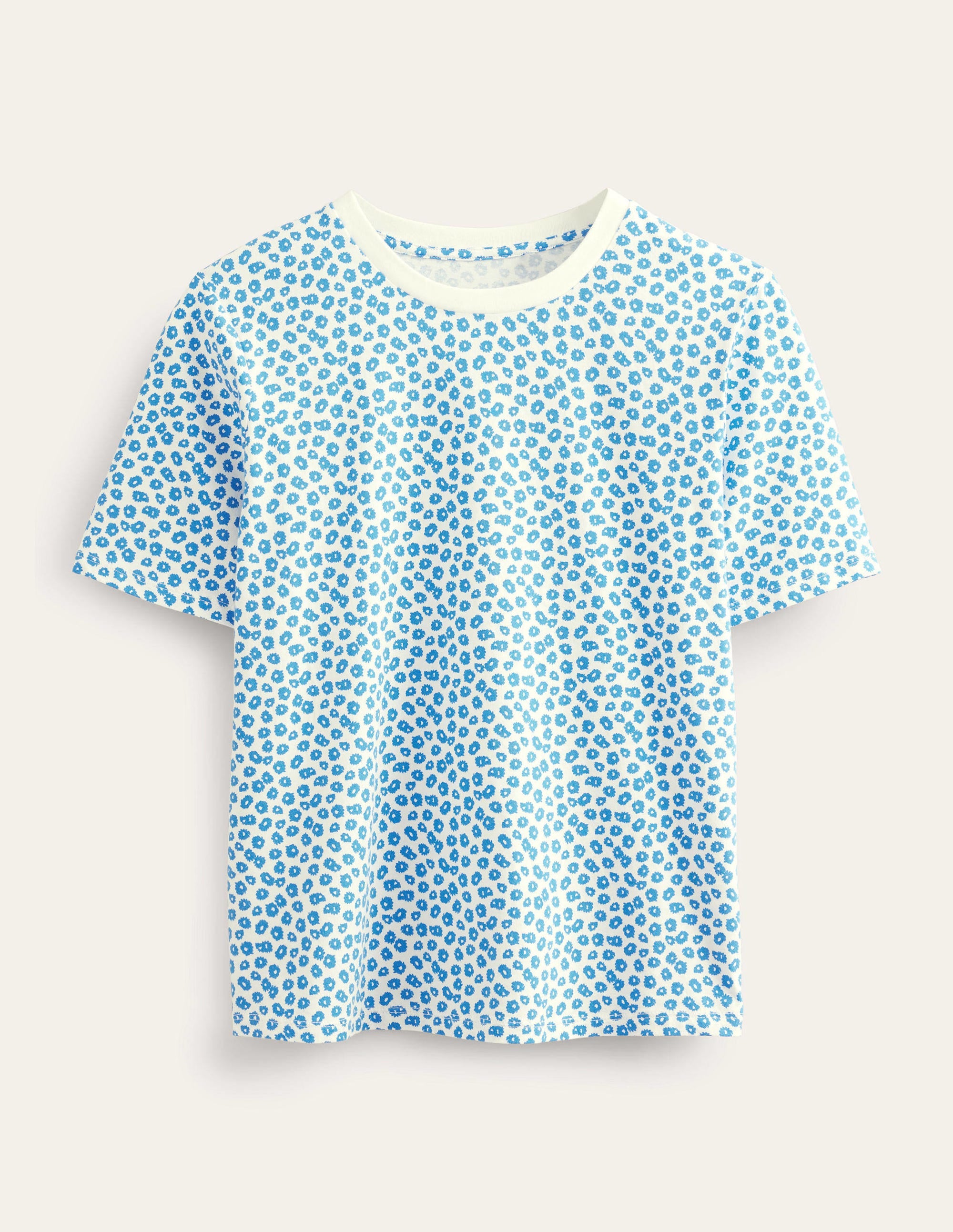 Printed Crew Neck T-Shirt-Ivory, Peony Stamp - Image 5