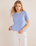 Printed Crew Neck T-Shirt-Ivory, Peony Stamp