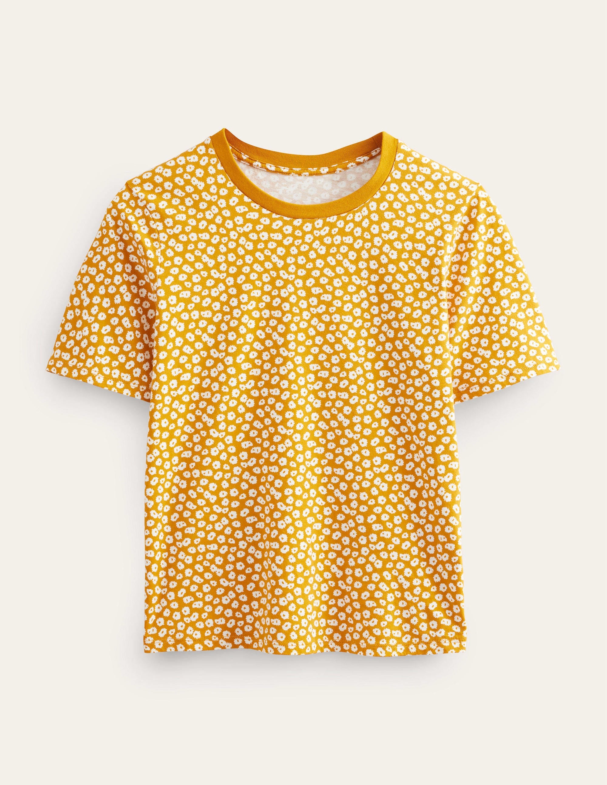 Printed Crew Neck T-Shirt-Harvest Gold, Peony Stamp - Image 5