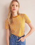 Printed Crew Neck T-Shirt-Harvest Gold, Peony Stamp