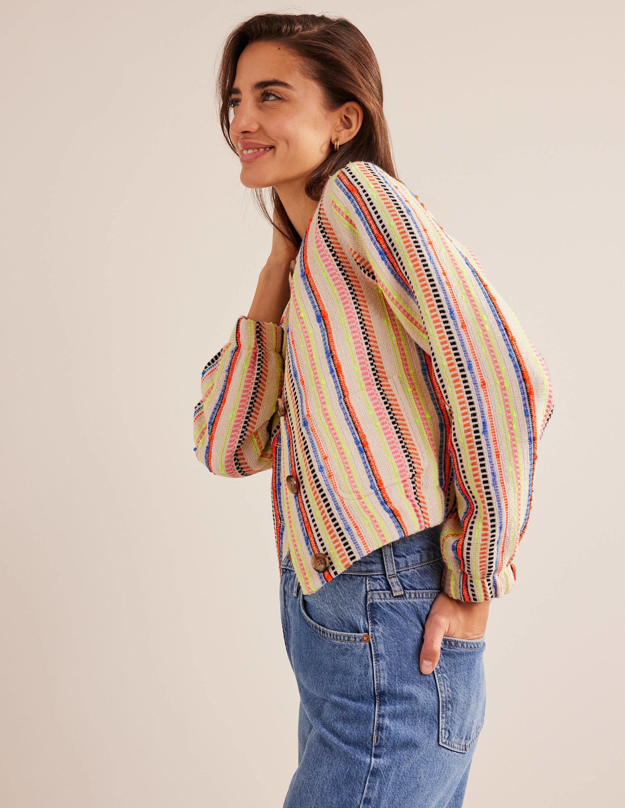 Veste boutonnée et texturée-Ivoire, rayé multi - Image 1