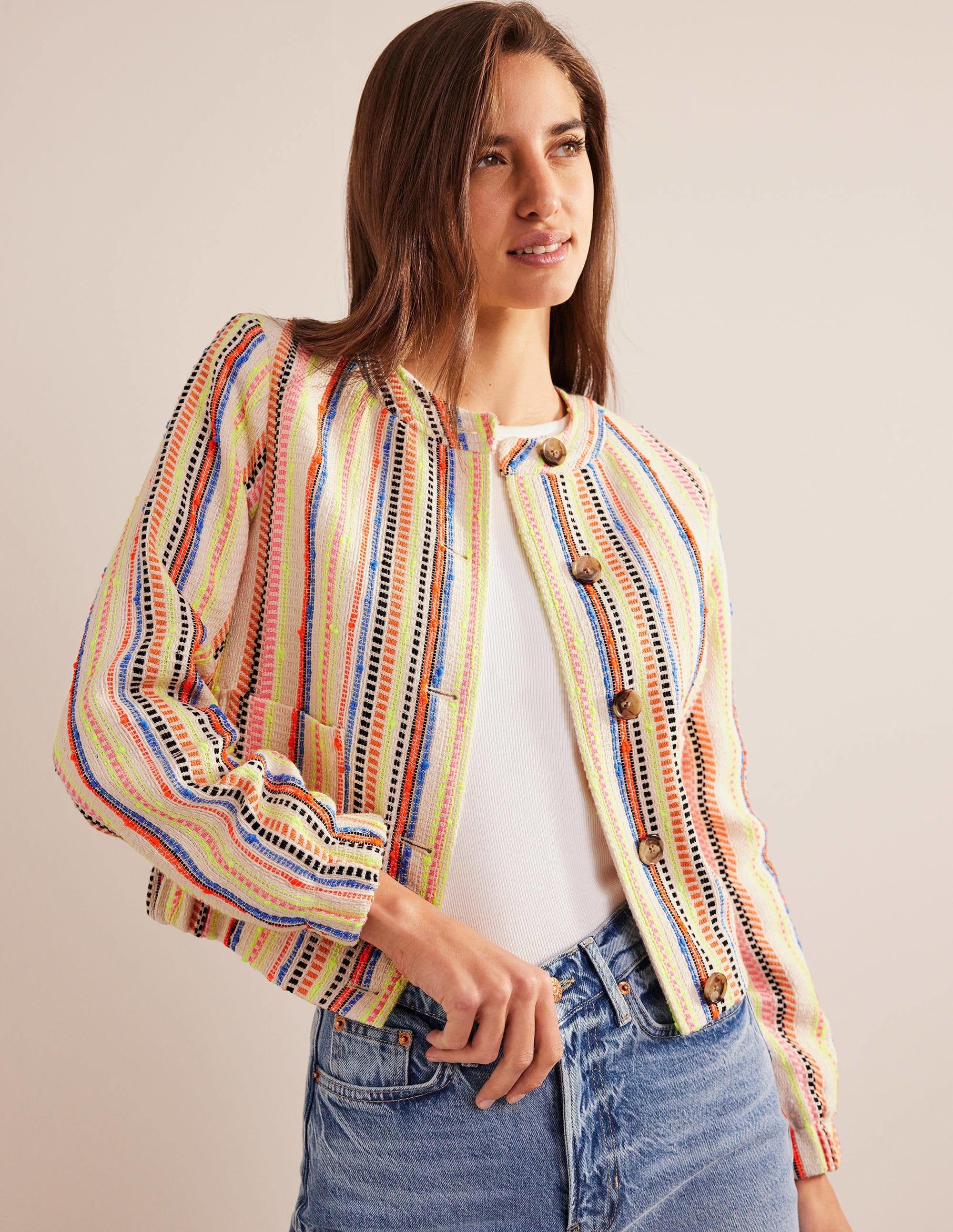 Veste boutonnée et texturée-Ivoire, rayé multi - Image 2