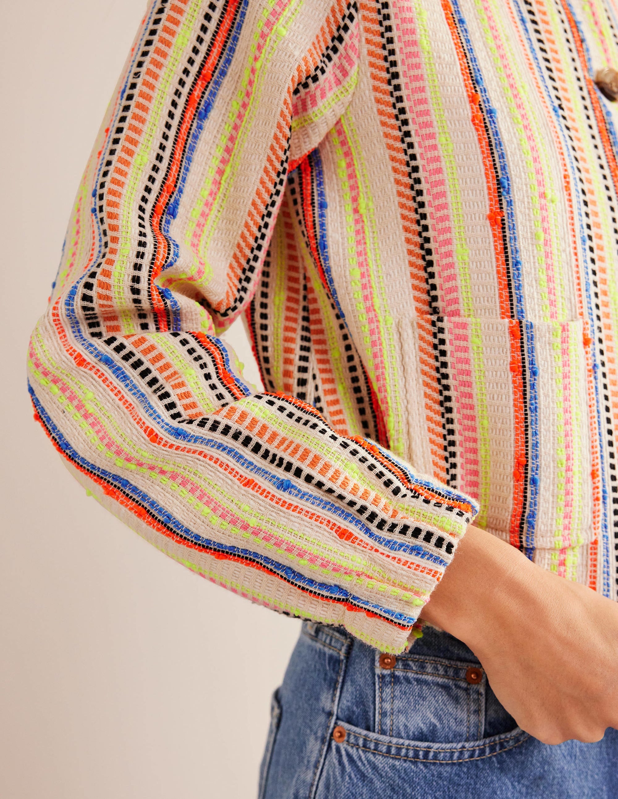 Veste boutonnée et texturée-Ivoire, rayé multi - Image 3
