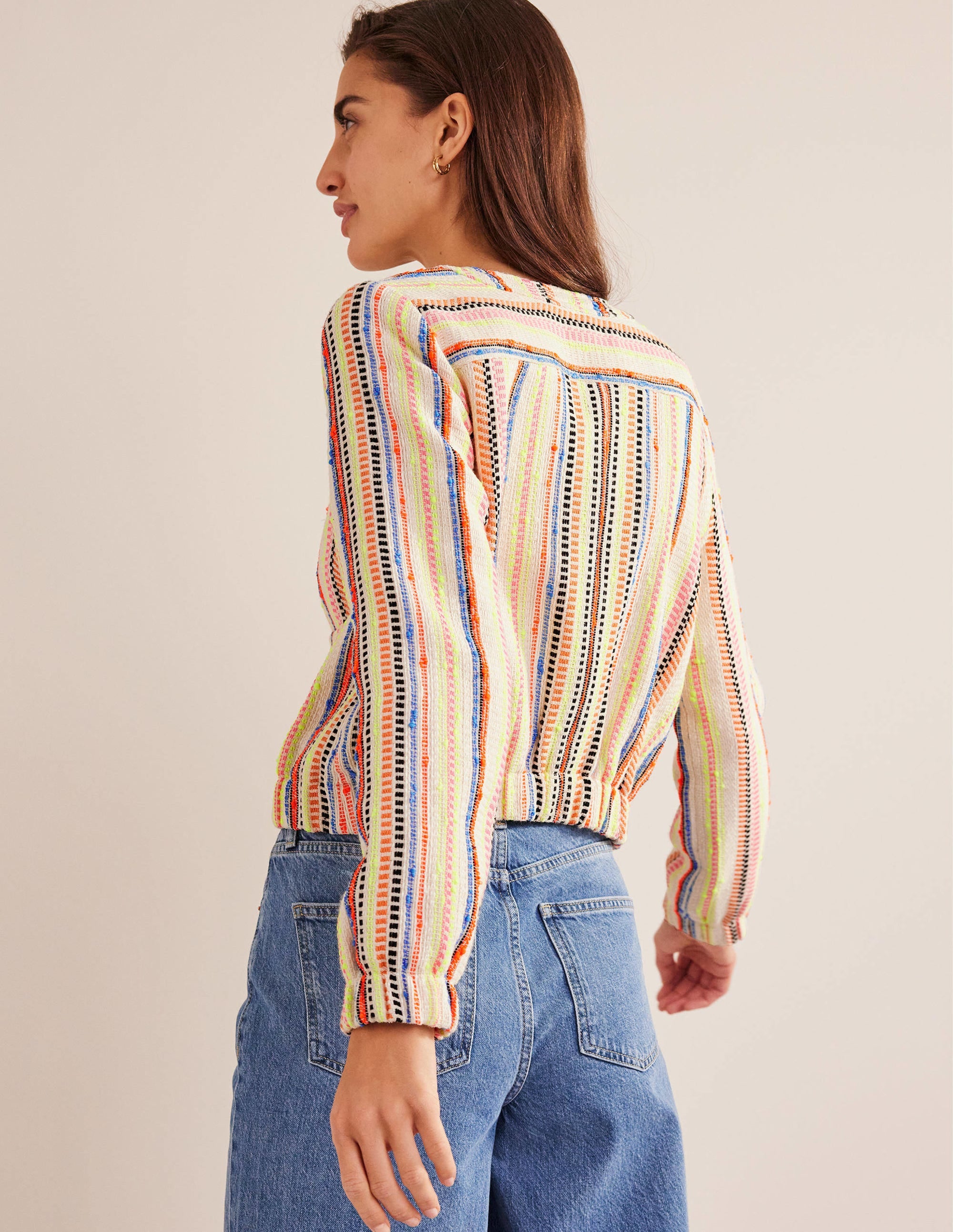 Veste boutonnée et texturée-Ivoire, rayé multi - Image 4