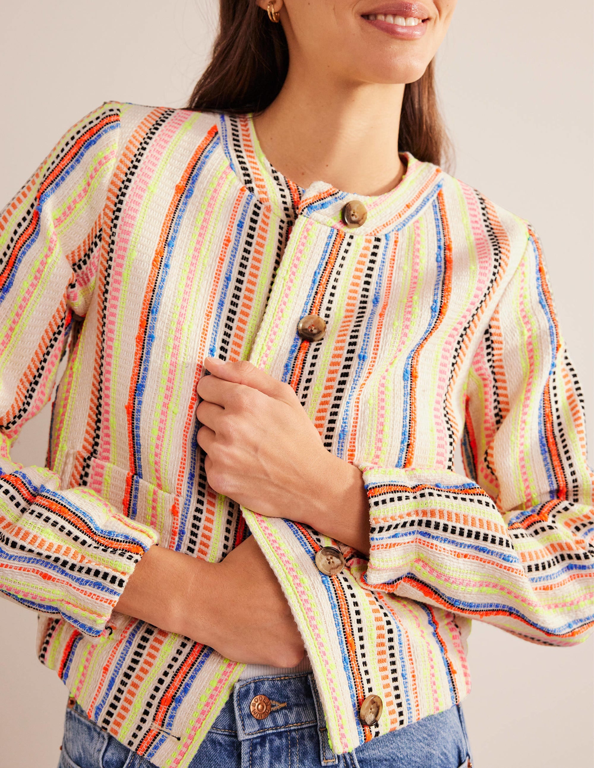 Veste boutonnée et texturée-Ivoire, rayé multi - Image 5