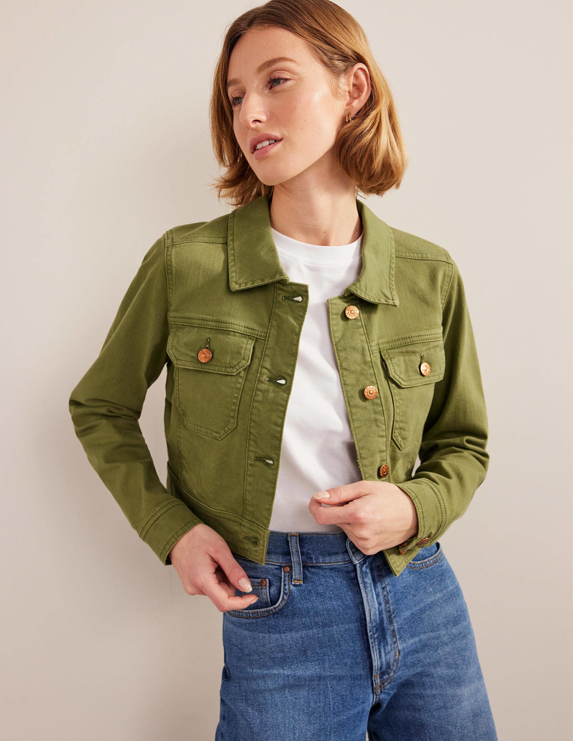 Veste courte décontractée en coton-Aquamarine - Image 1