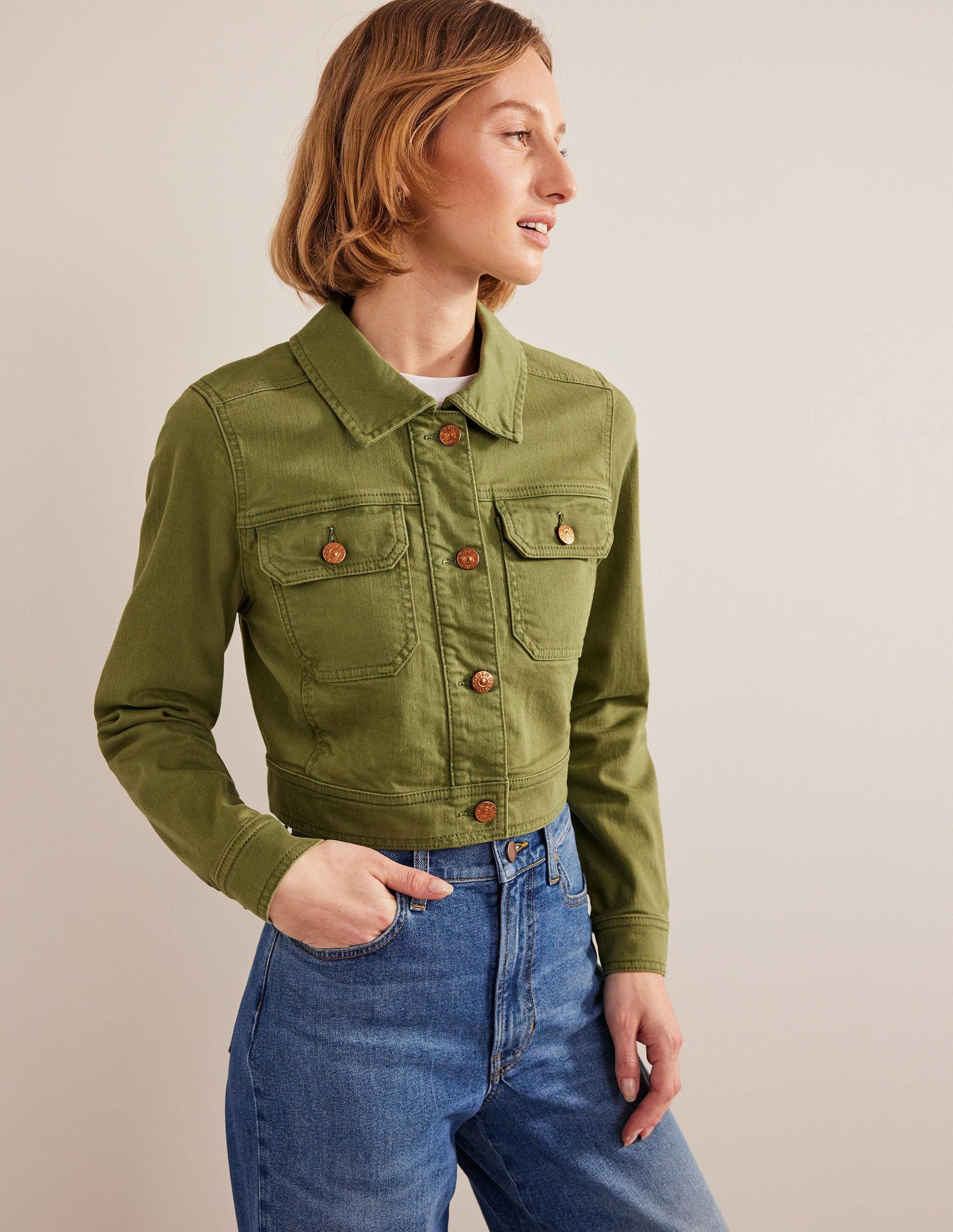 Veste courte décontractée en coton-Aquamarine-4