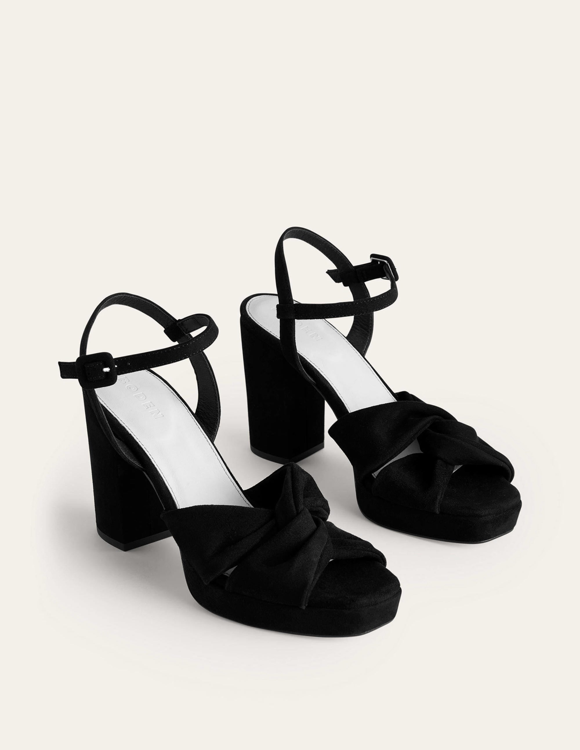 Twist-Front Heeled Platforms-Black Suede - Image 3