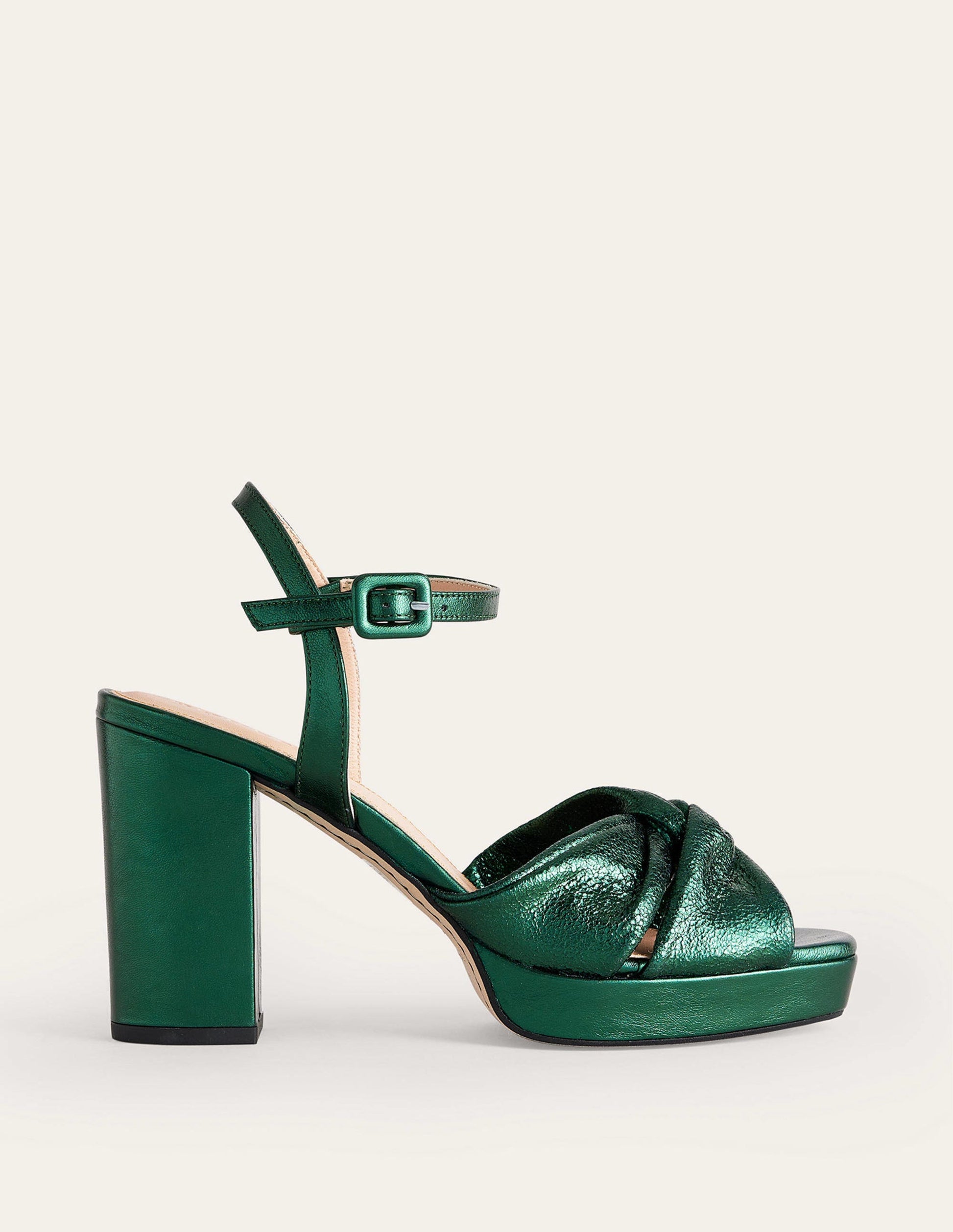 Chaussures compensées avec devant torsadé-Cuir métallisé vert hivernal-2
