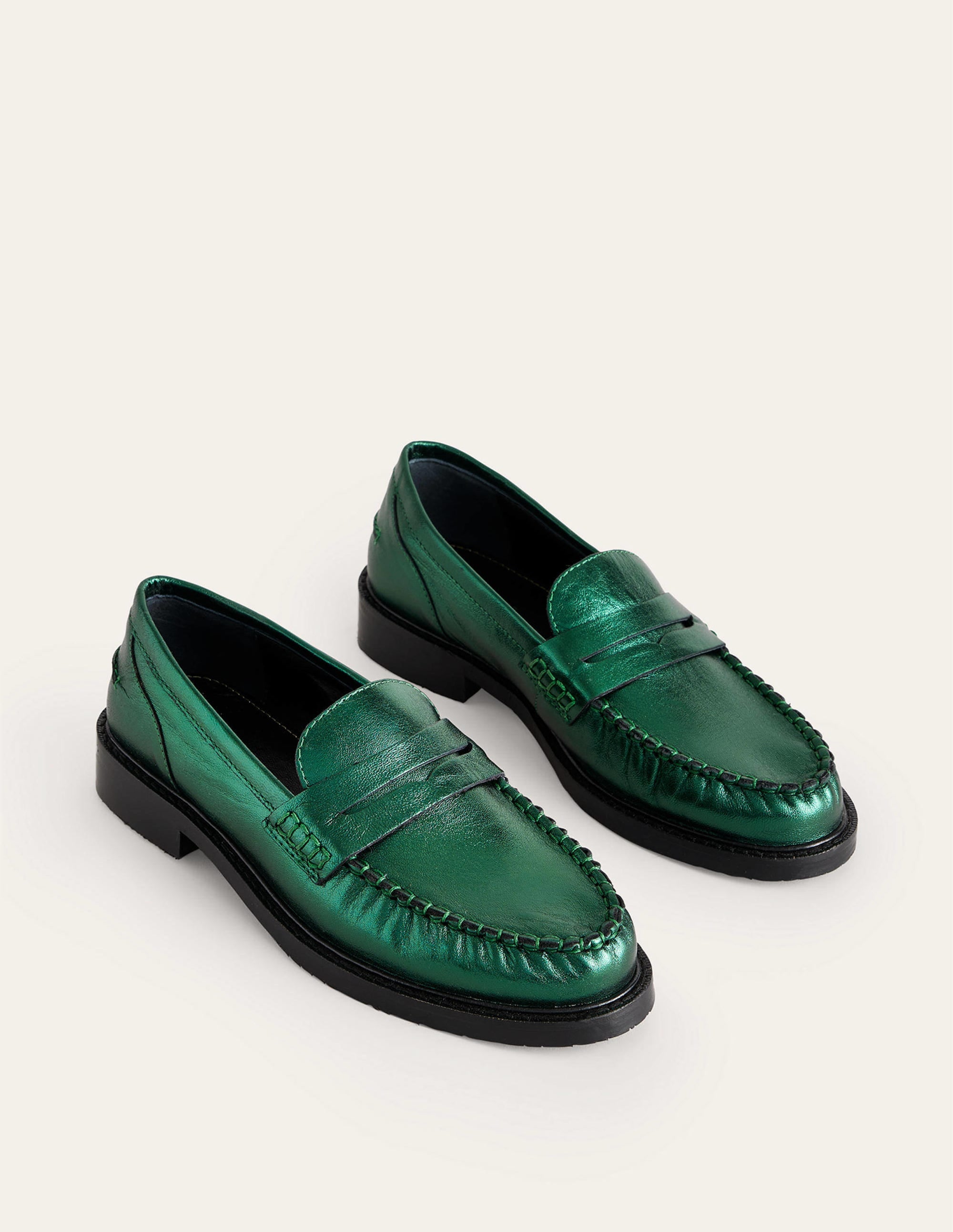 Klassische Mokassin-Loafer-Wintergrün Metallic-Leder - Image 3