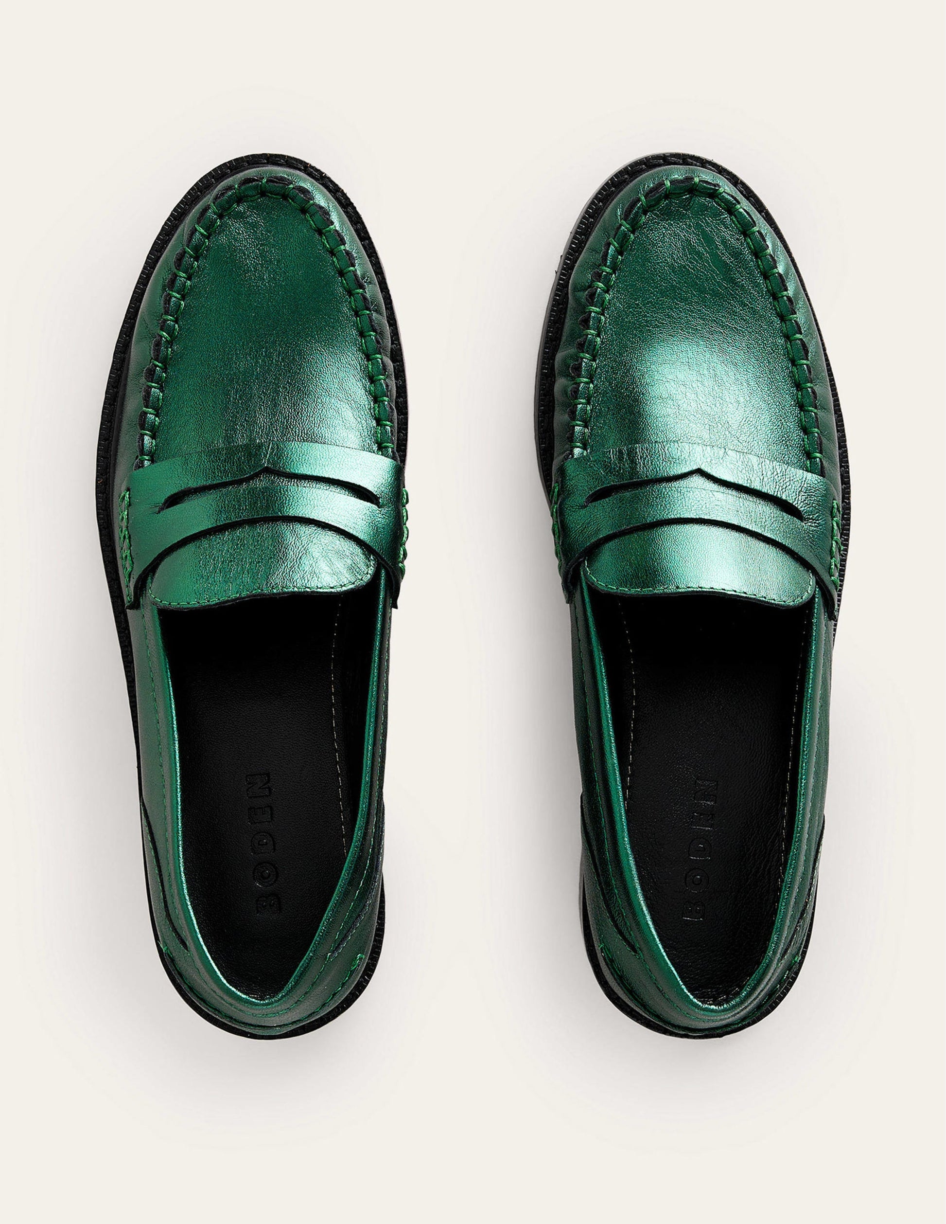 Klassische Mokassin-Loafer-Wintergrün Metallic-Leder-5