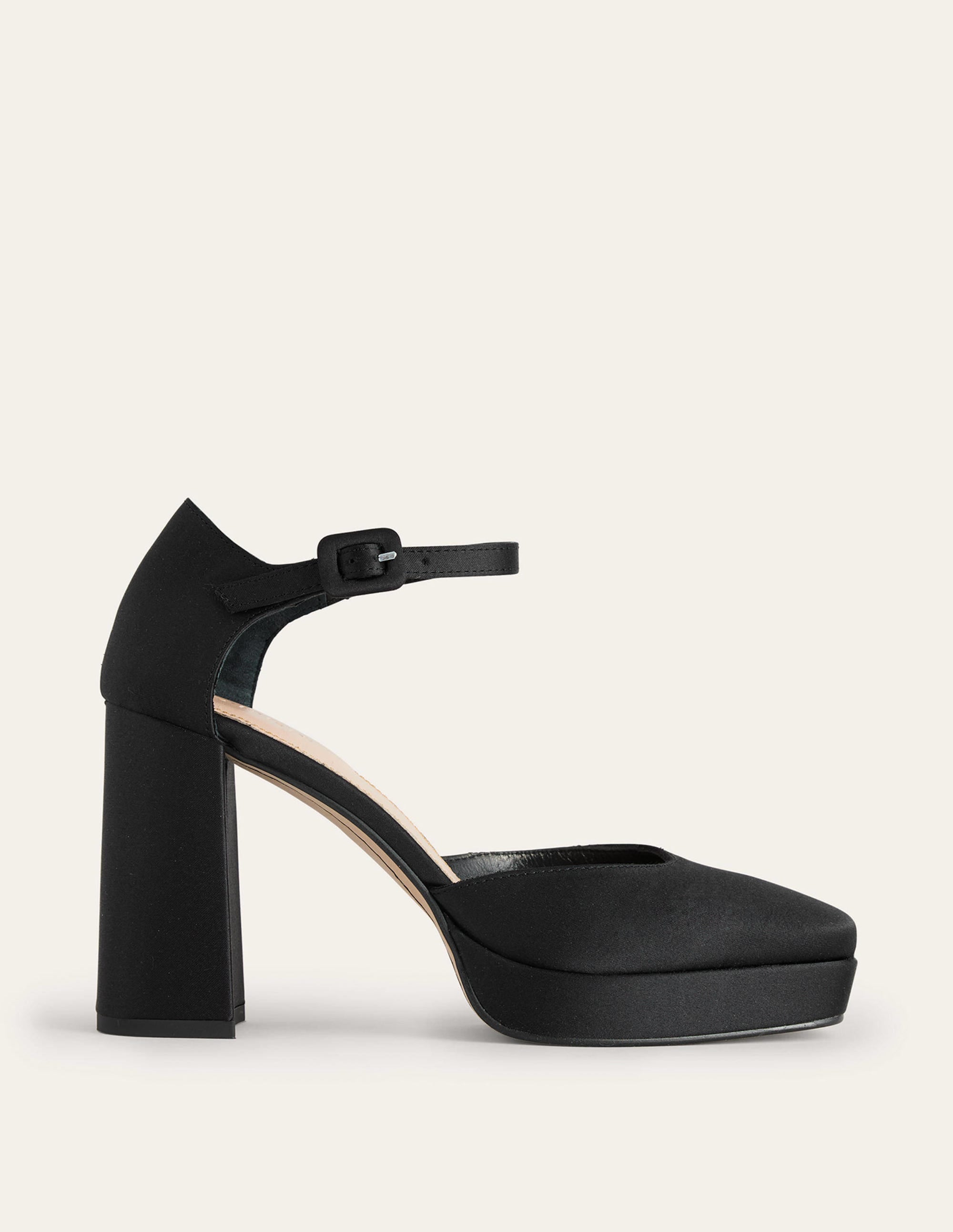 Closed-Toe Heeled Platforms-Black Satin - Image 2
