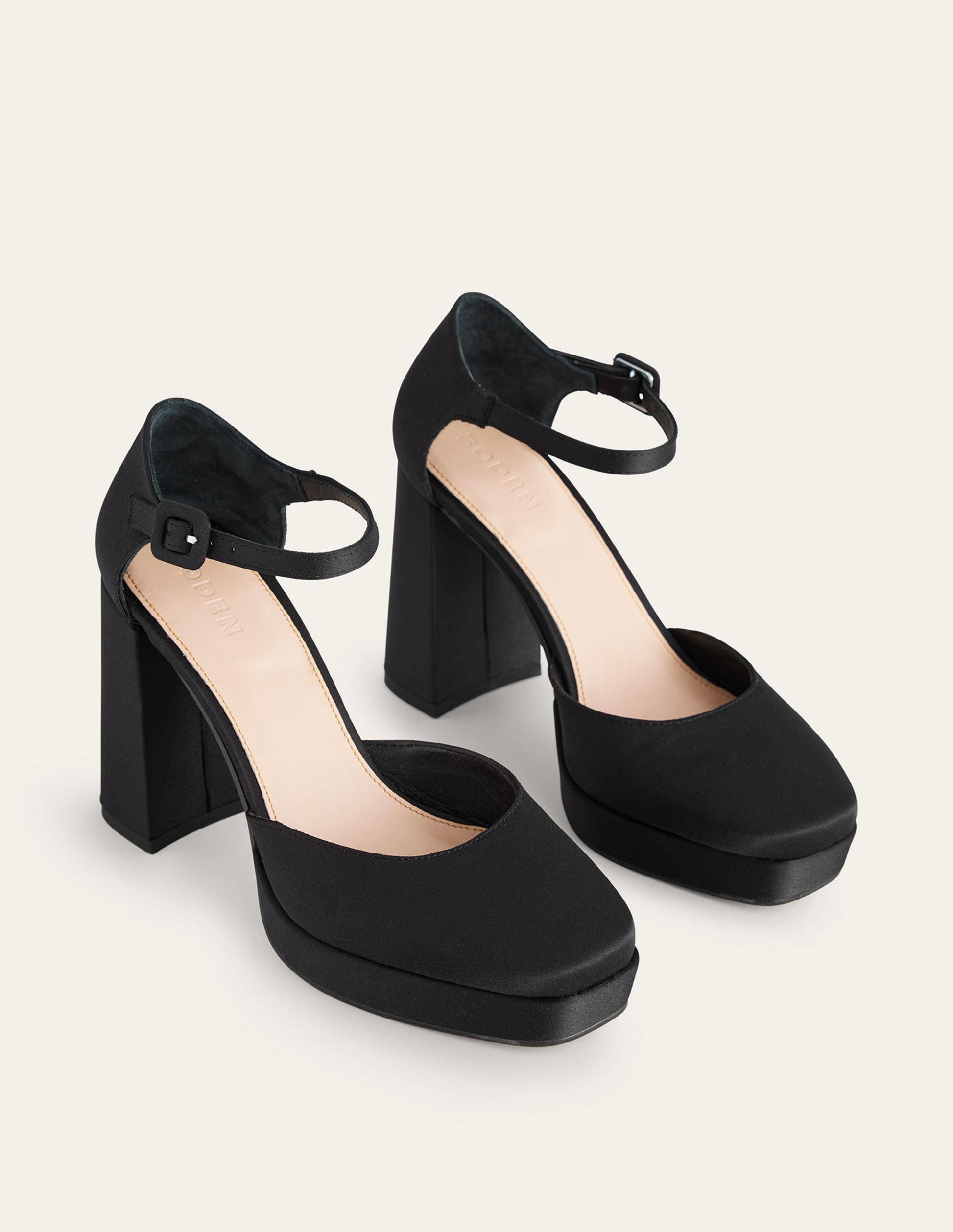 Closed-Toe Heeled Platforms-Black Satin-3