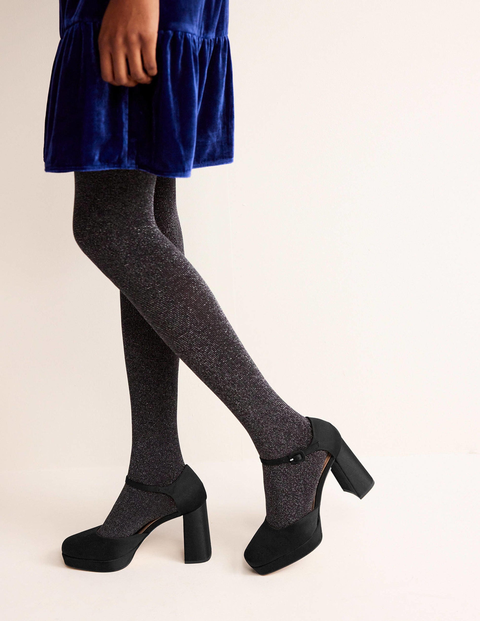 Closed-Toe Heeled Platforms-Black Satin-1