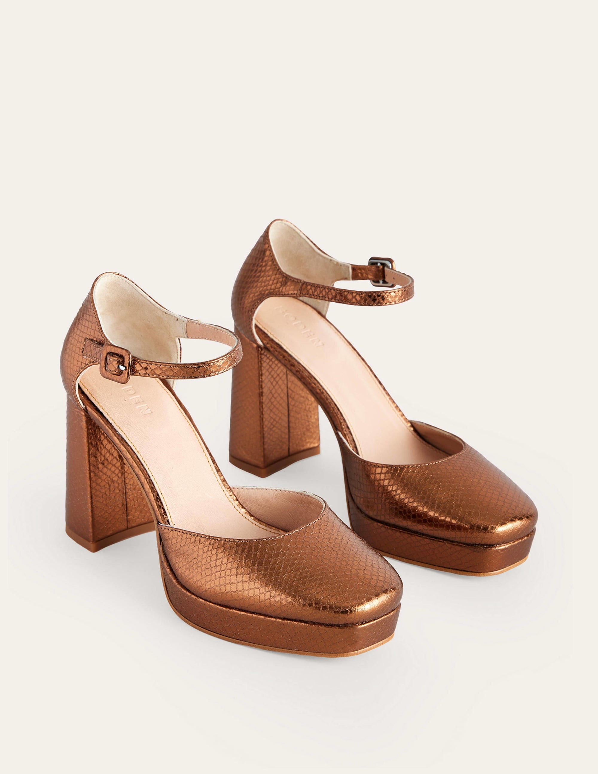 Plateauschuhe mit Absatz und geschlossener Zehenpartie-Bronze Metallic Schlange - Image 3