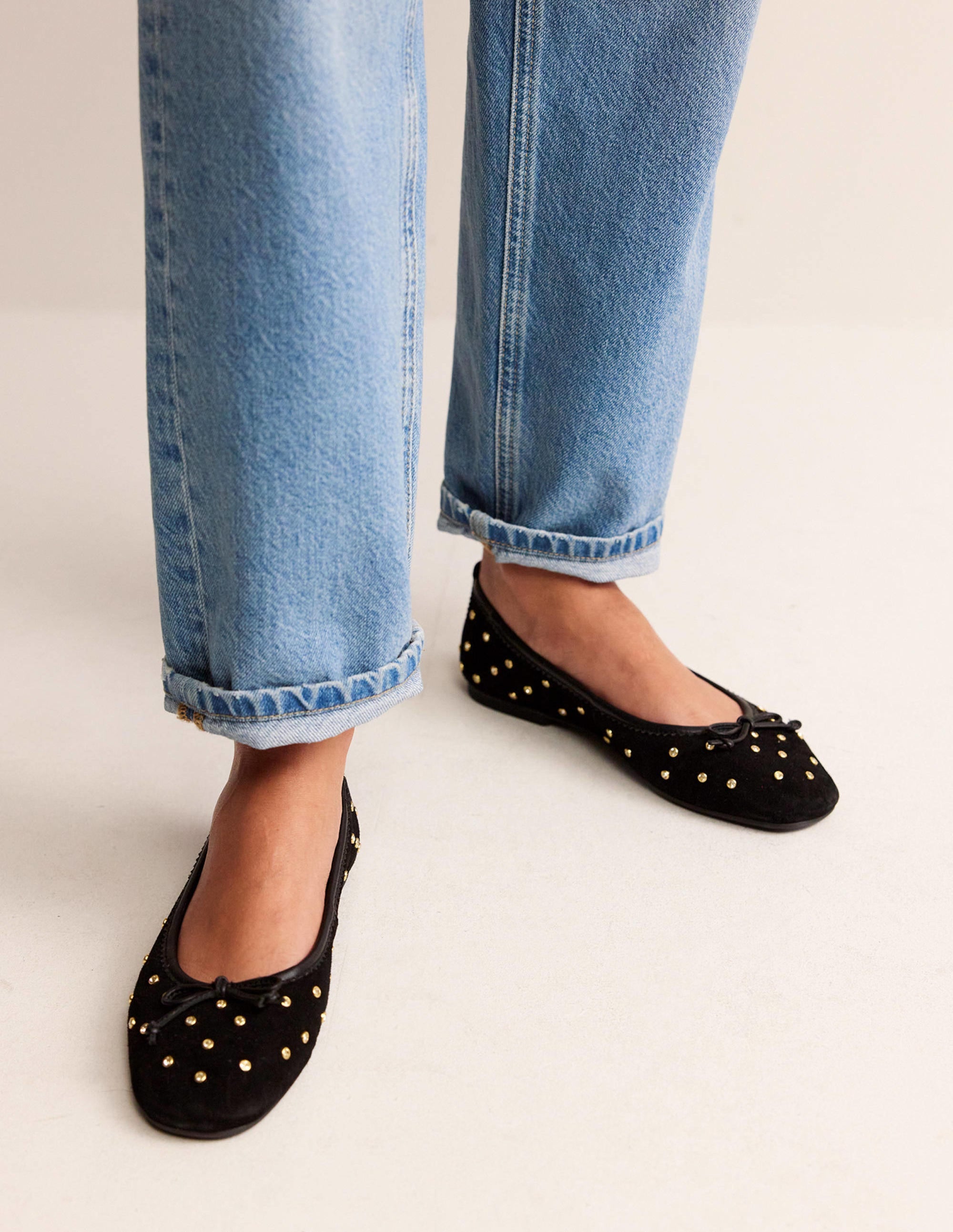 Ballerines Kitty à semelle souple-Daim noir et strass - Image 1