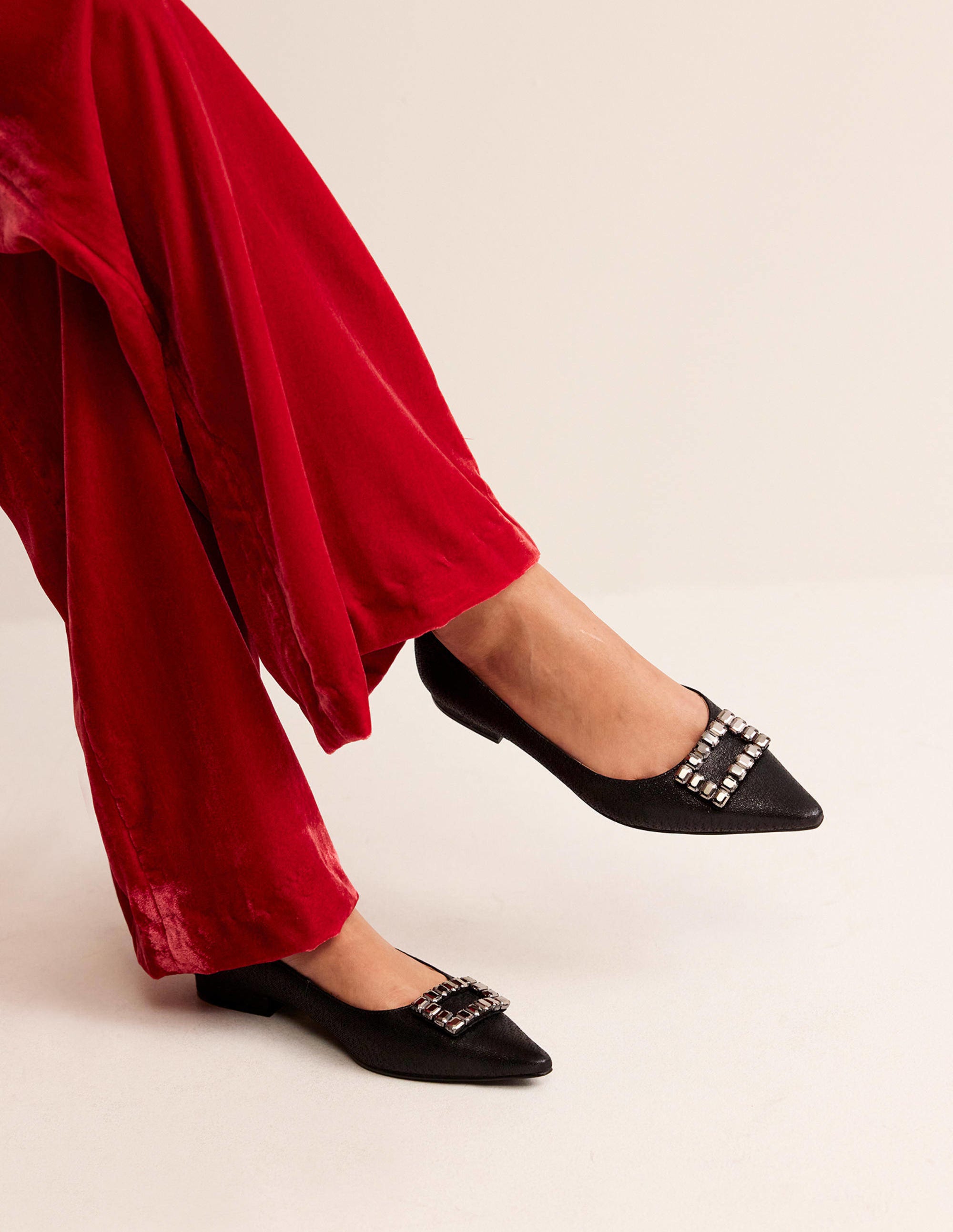 Spitze Ballerinas mit Verzierung-Schwarz-Metallic - Image 1