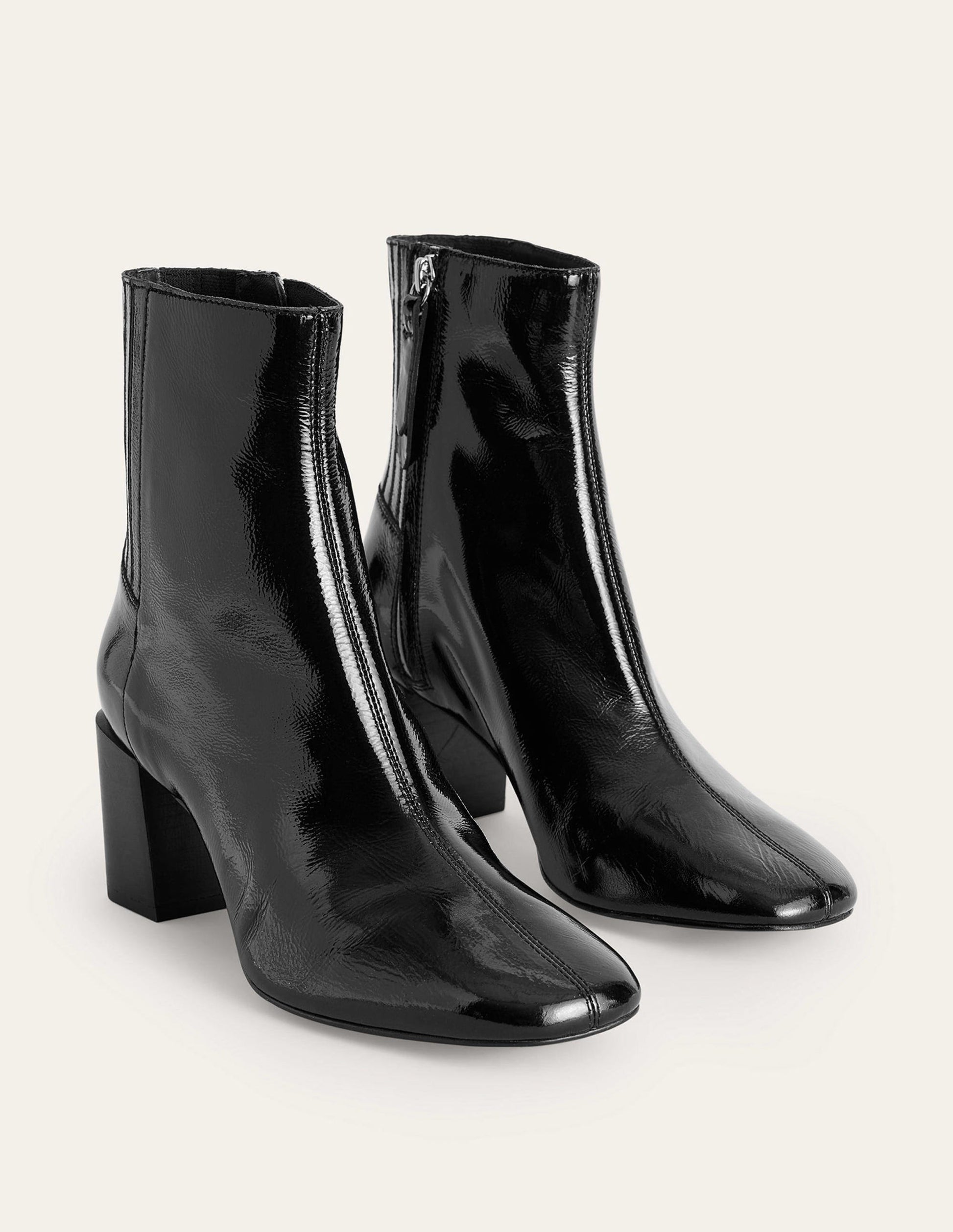 Leder-Stiefeletten mit Blockabsatz-Schwarz Lack-4