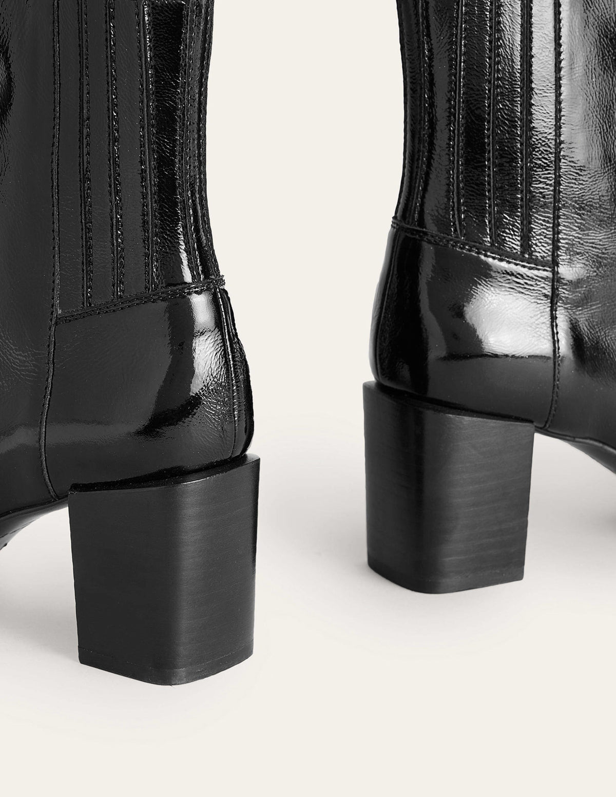 Leder-Stiefeletten mit Blockabsatz-Schwarz Lack - Image 5