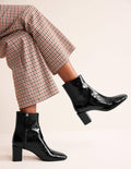 Leder-Stiefeletten mit Blockabsatz-Schwarz Lack