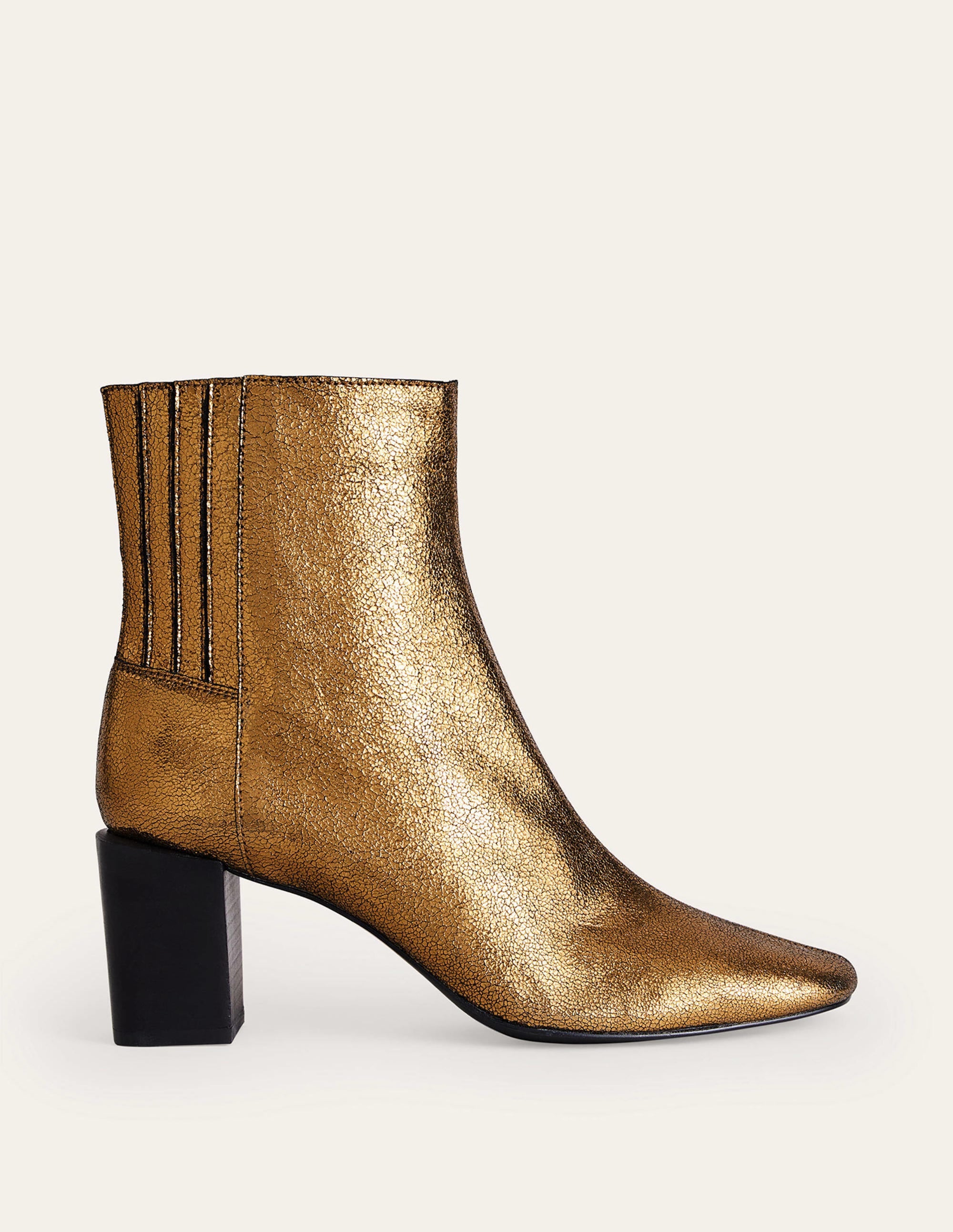 Bottines à talons carrés en cuir-Cuir doré métallisé froissé - Image 2