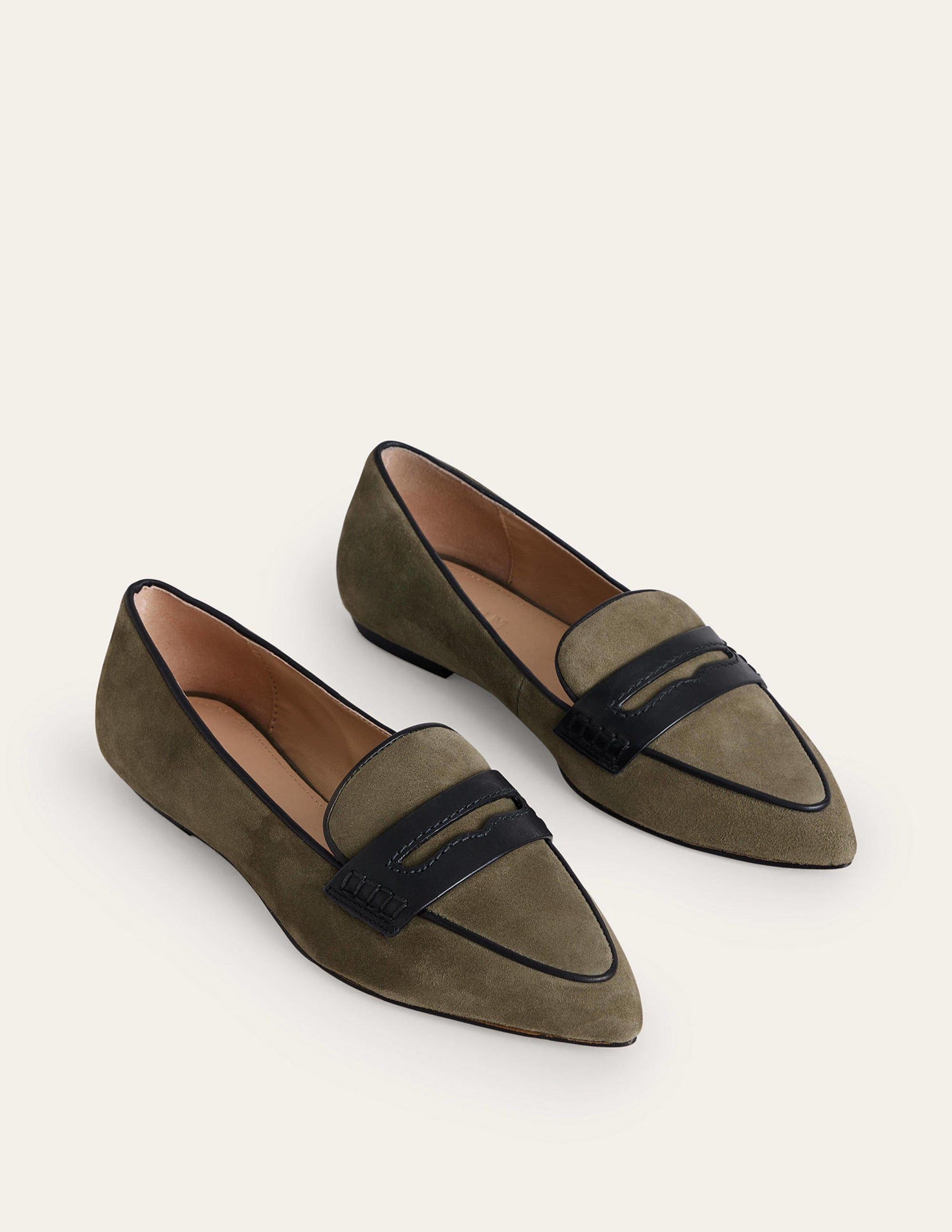 Spitz zulaufende Loafer-Dunkles Olivgrün Ziegenveloursleder-4