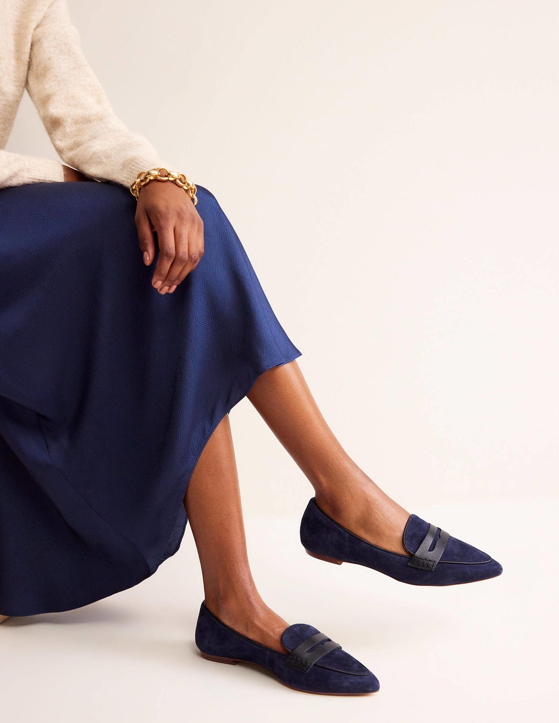 Mocassins à bout pointu-Daim bleu marine-1