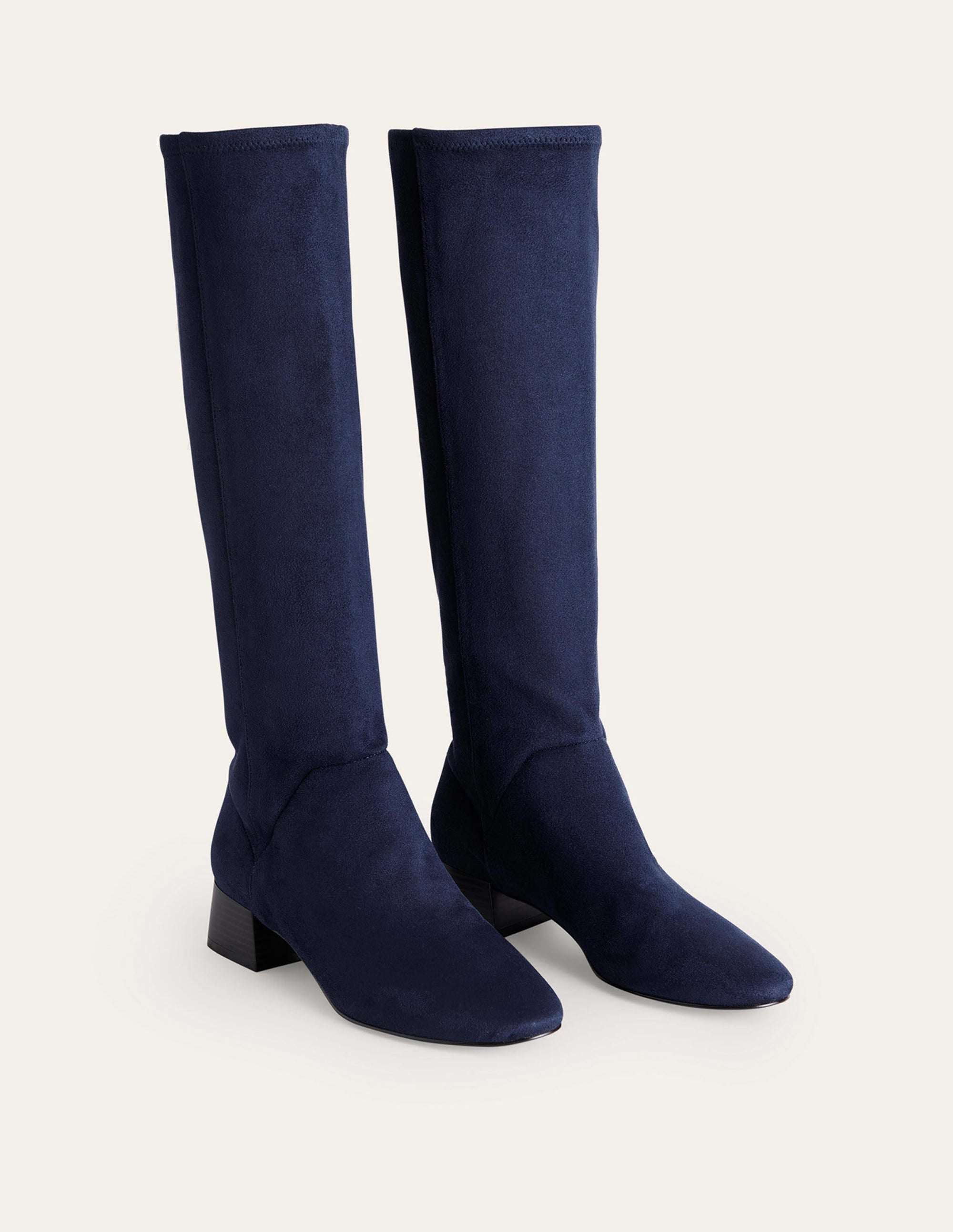 Kniehohe Stretchstiefel mit flacher Sohle-Marineblau - Image 3