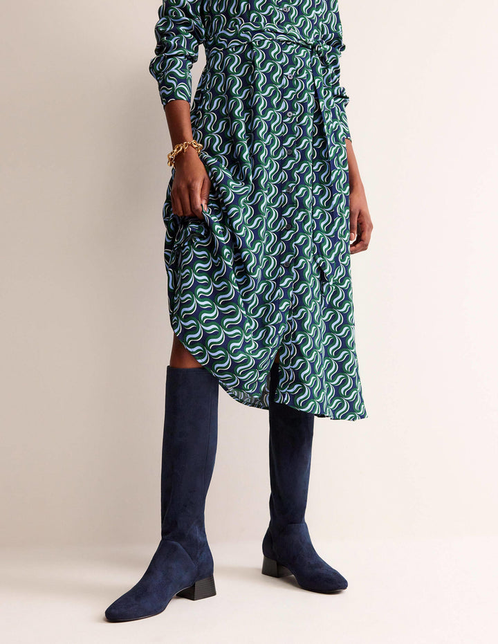 Kniehohe Stretchstiefel mit flacher Sohle-Marineblau