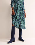 Kniehohe Stretchstiefel mit flacher Sohle-Marineblau