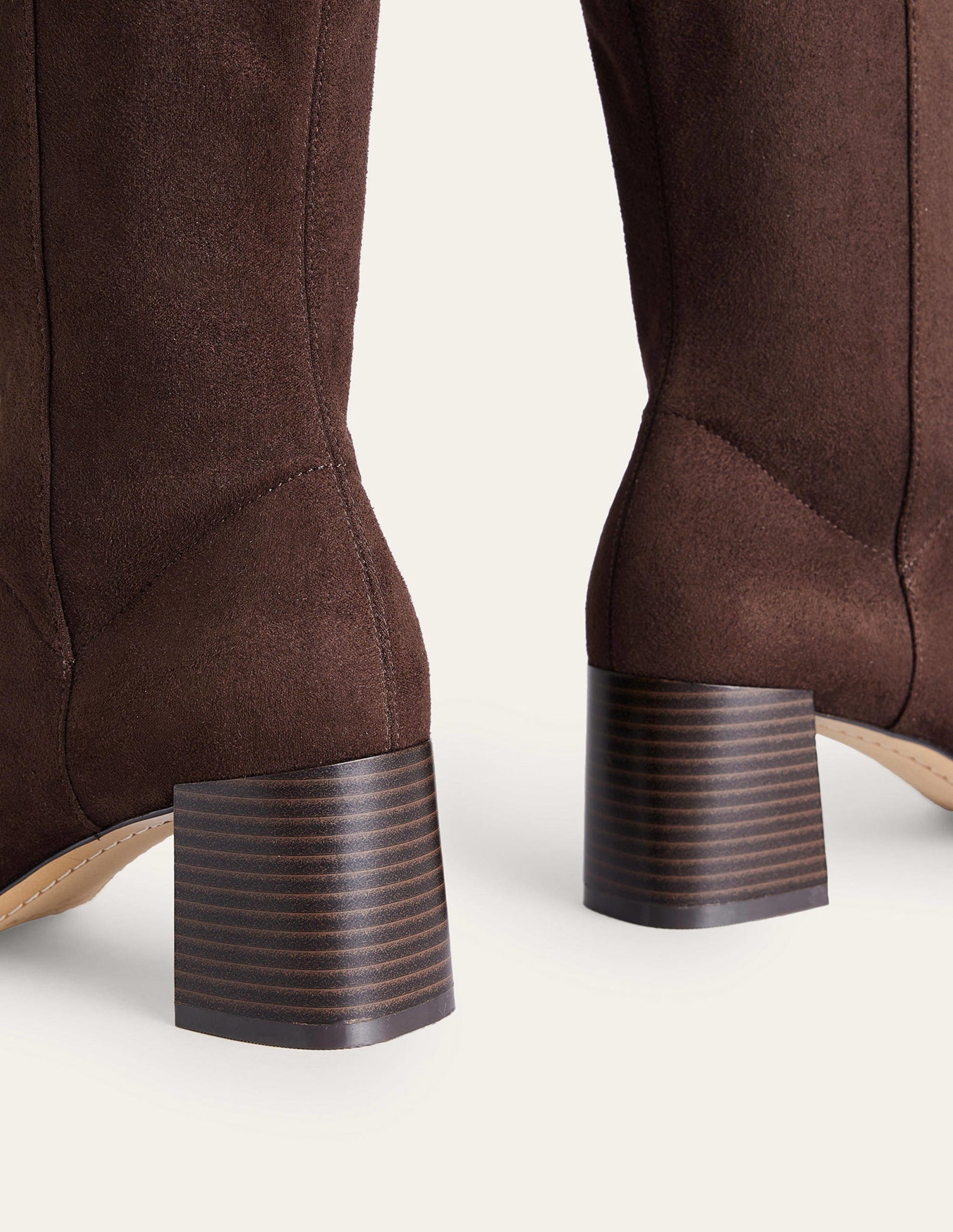 Bottes à talons stretch hauteur genou-Acajou-4