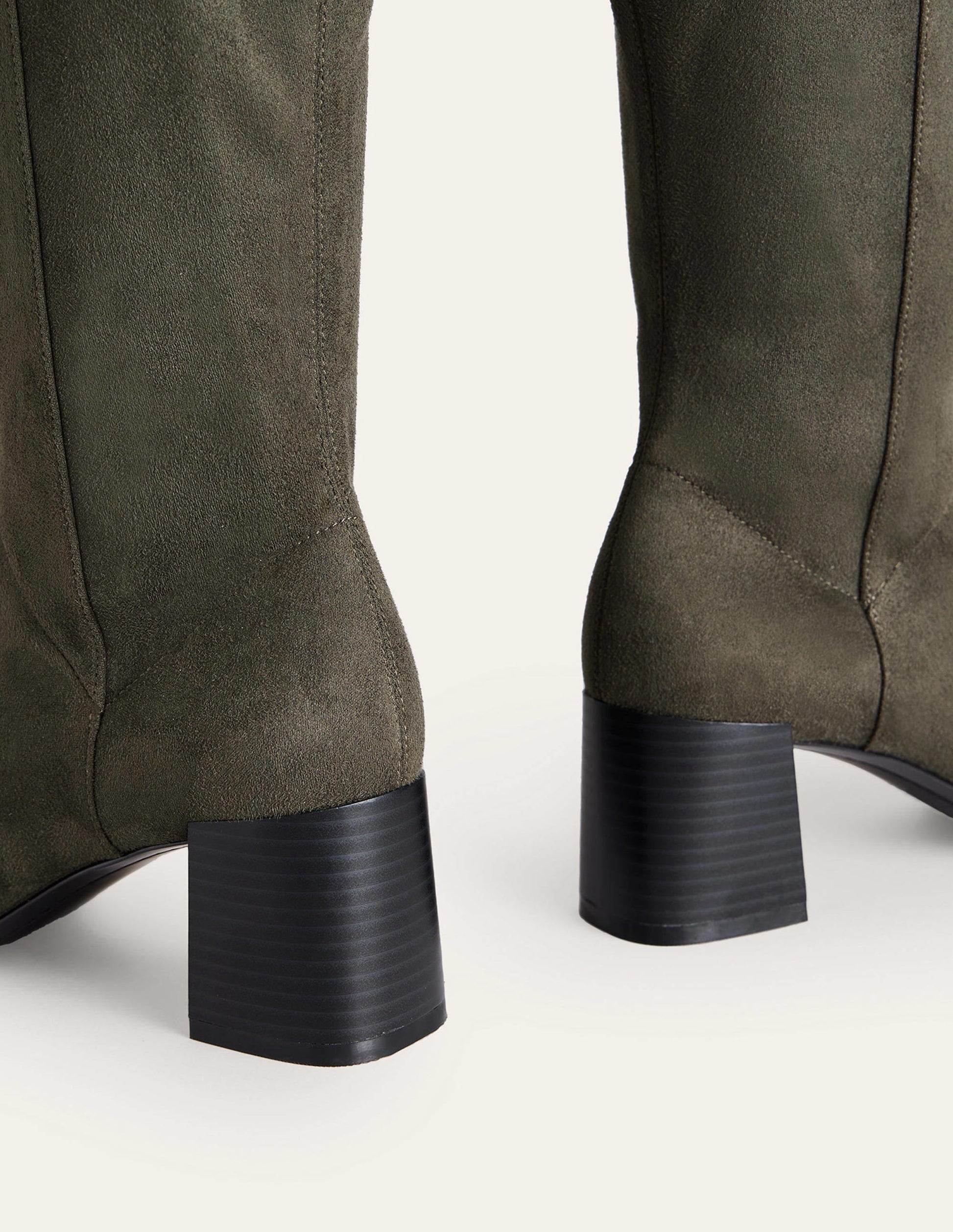 Cara Heeled Stretch Knee Boots-Dark Moss-4