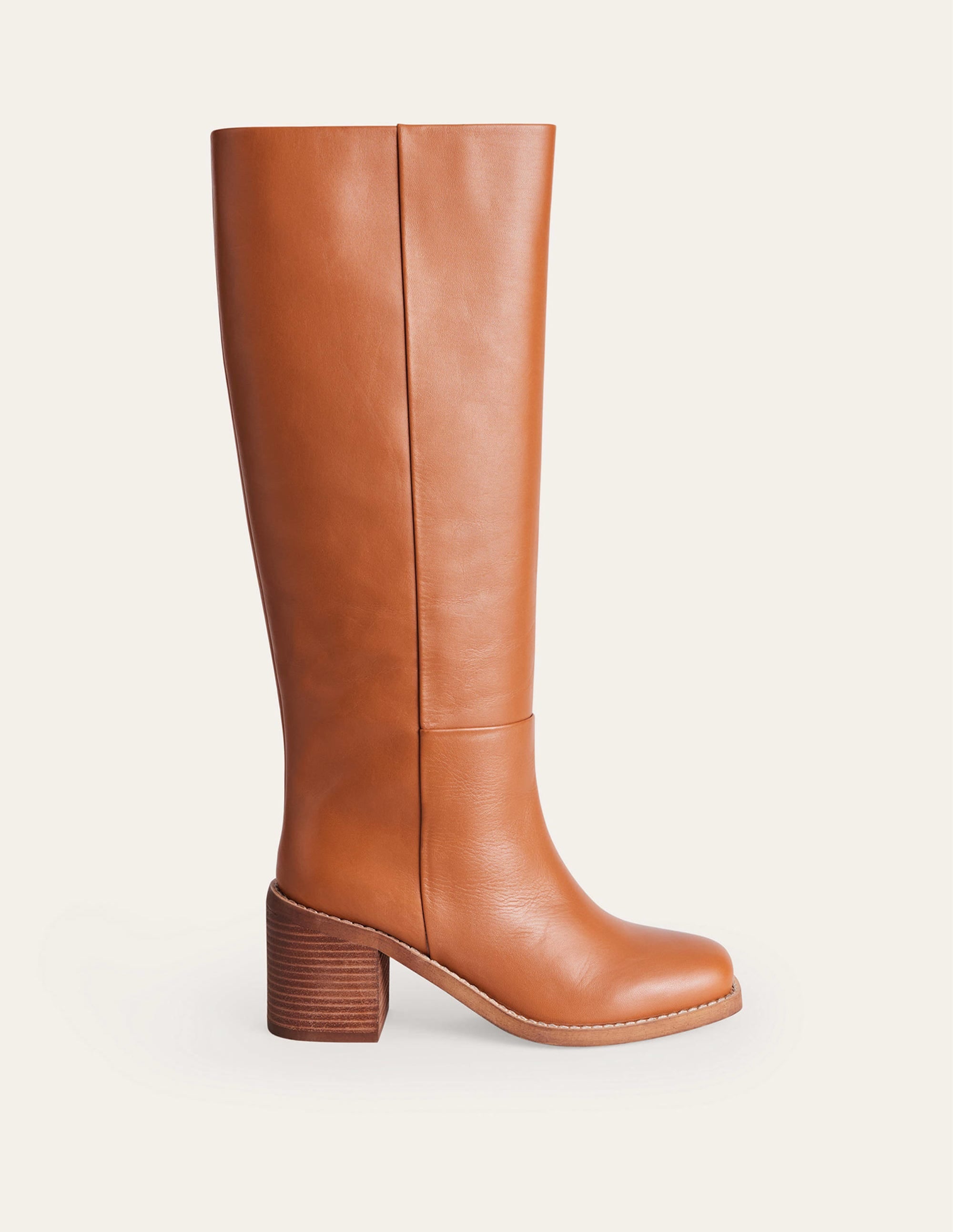 Gerade, kniehohe Lederstiefel-Honig - Image 3