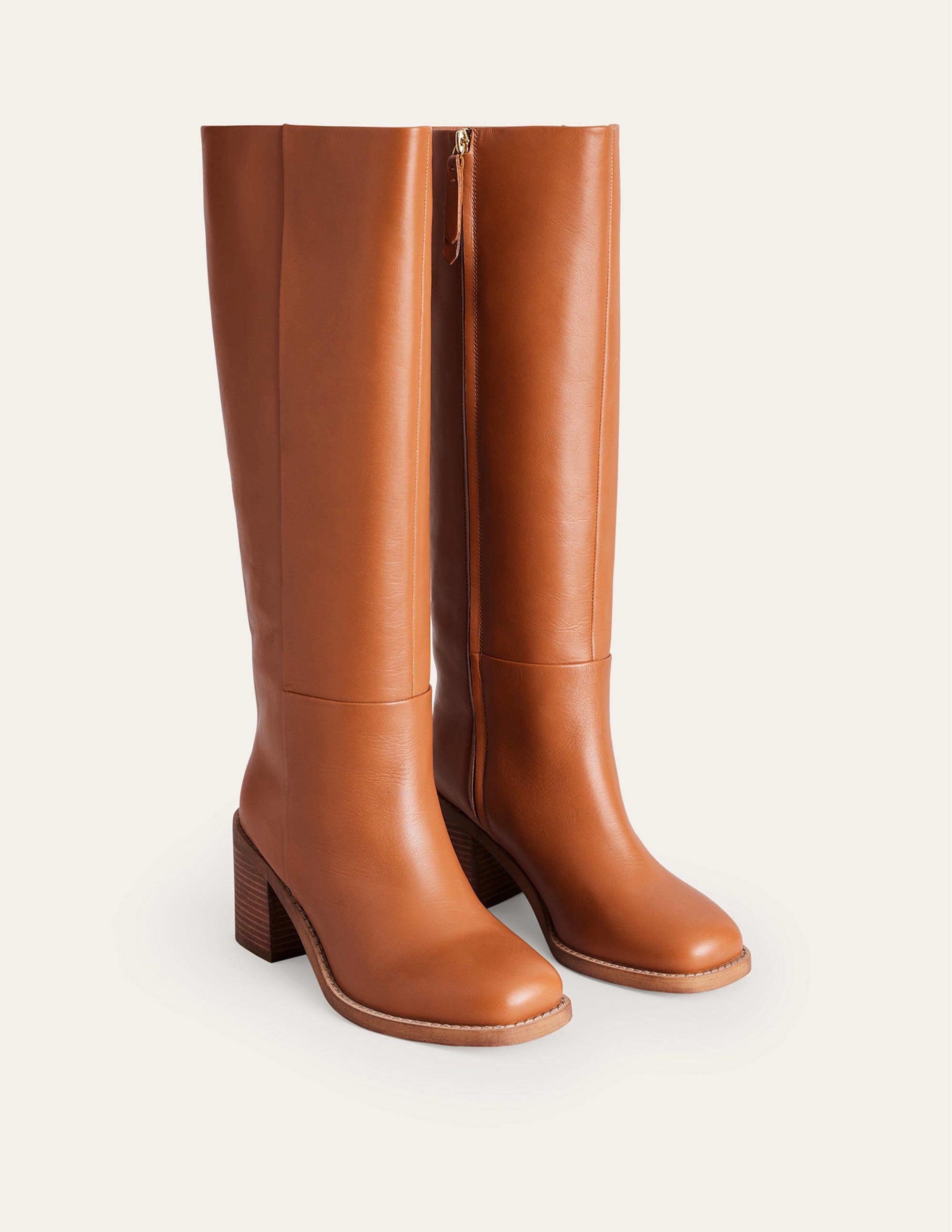 Gerade, kniehohe Lederstiefel-Honig - Image 4