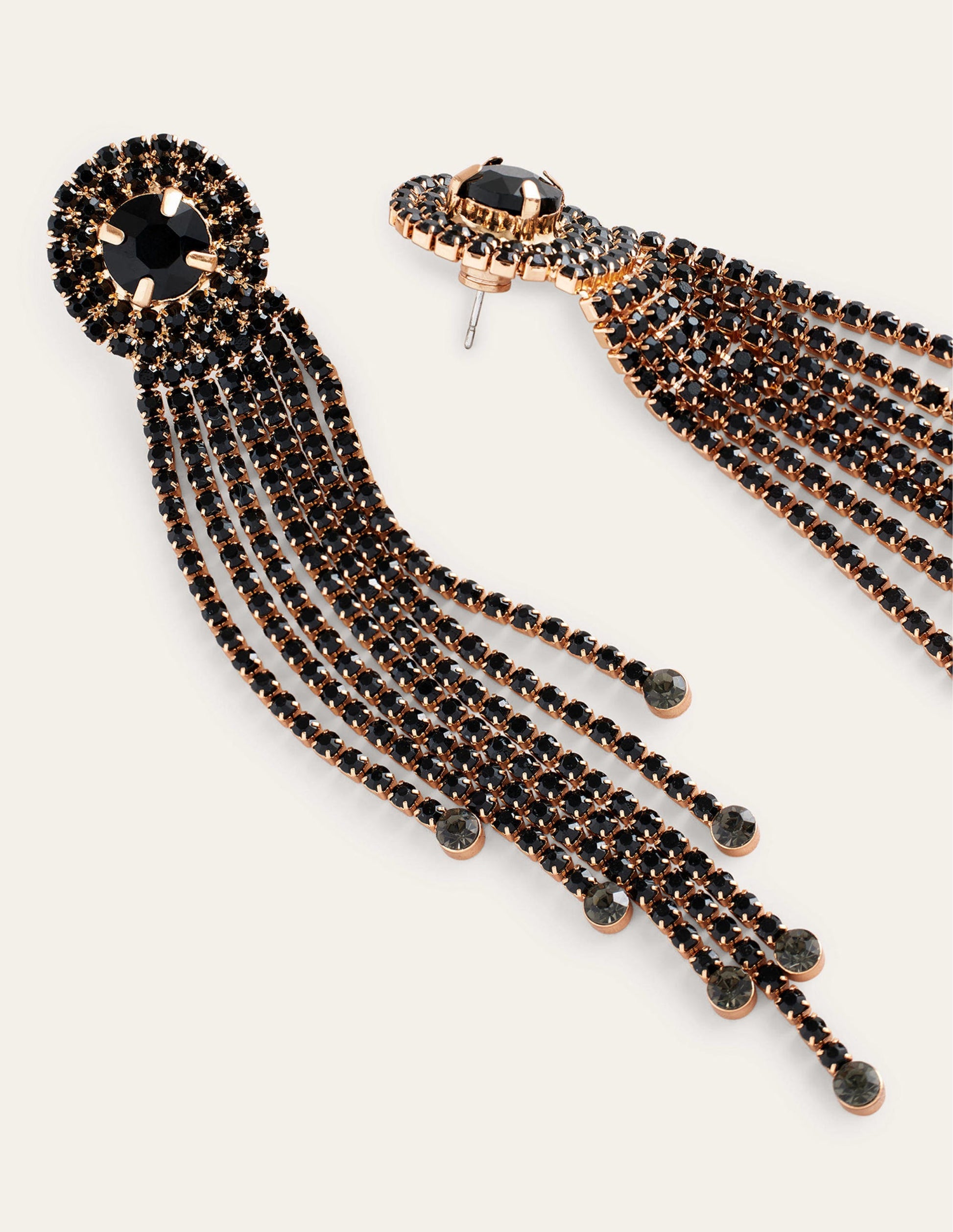 Boucles d'oreilles ornementées à franges-Noir-3