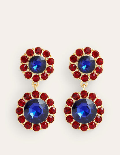 Verzierte Blumen-Ohrringe-Rot/Blau-2