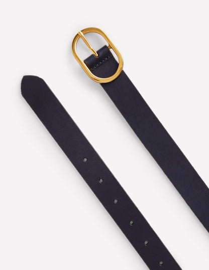 Ceinture classique en cuir-Bleu Marine, Petits Pois-3