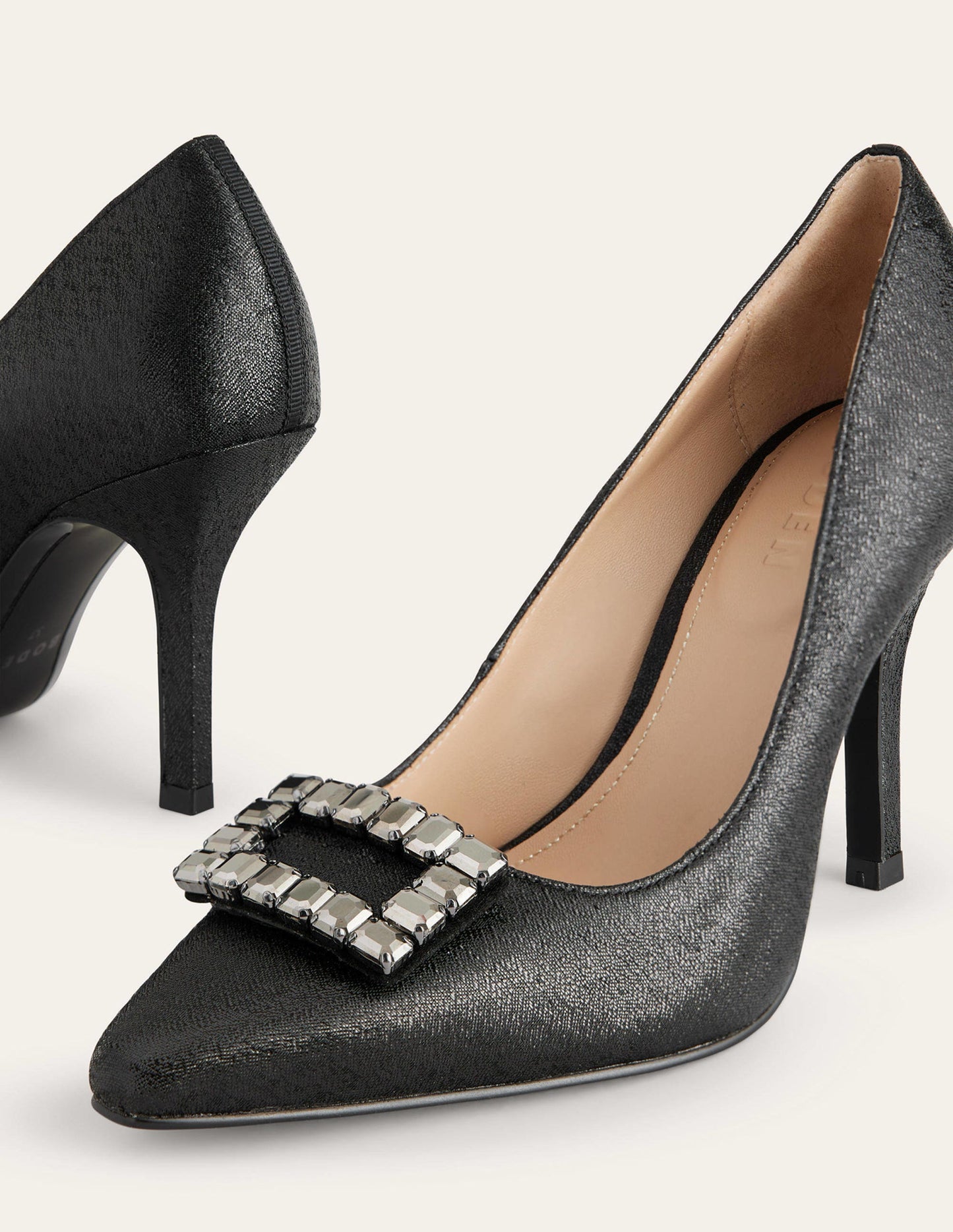 Hochhackige Schuhe mit Schmuckbesatz-Schwarz-Metallic