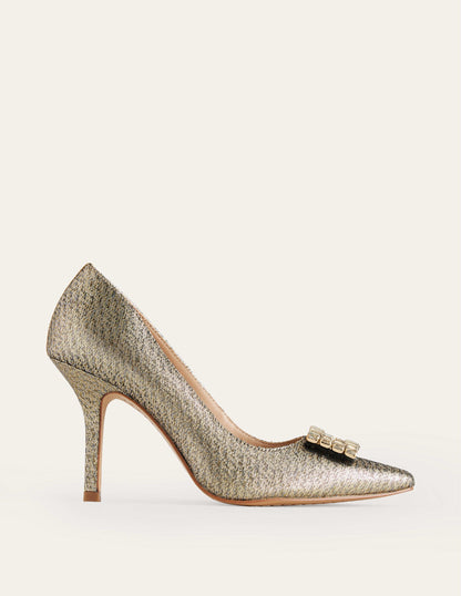 Hochhackige Schuhe mit Schmuckbesatz-Gold-Metallic