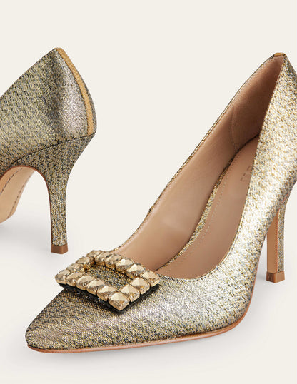 Hochhackige Schuhe mit Schmuckbesatz-Gold-Metallic