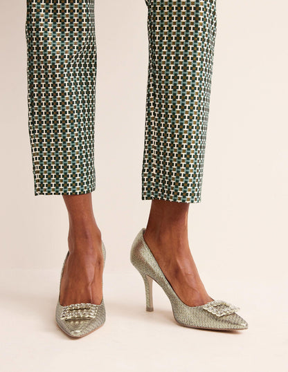 Hochhackige Schuhe mit Schmuckbesatz-Gold-Metallic