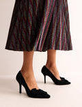 Pumps mit Wildleder-Schleife-Schwarz, Veloursleder
