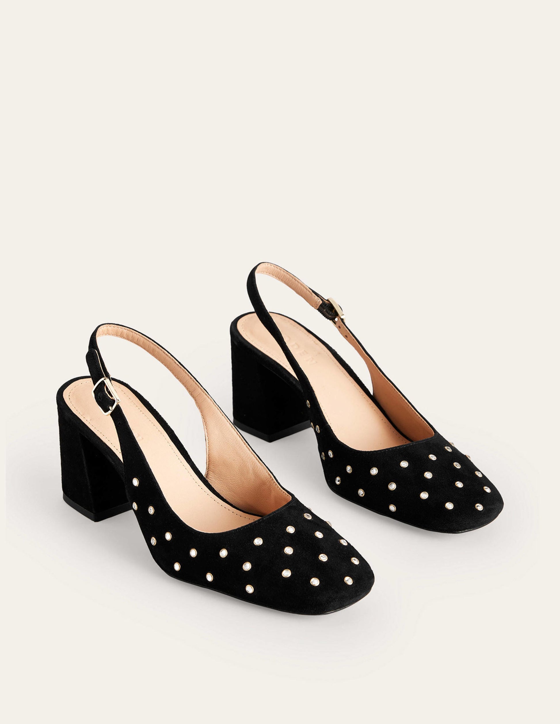 Escarpins à bride arrière et talons mi-hauts-Daim noir, strass-3