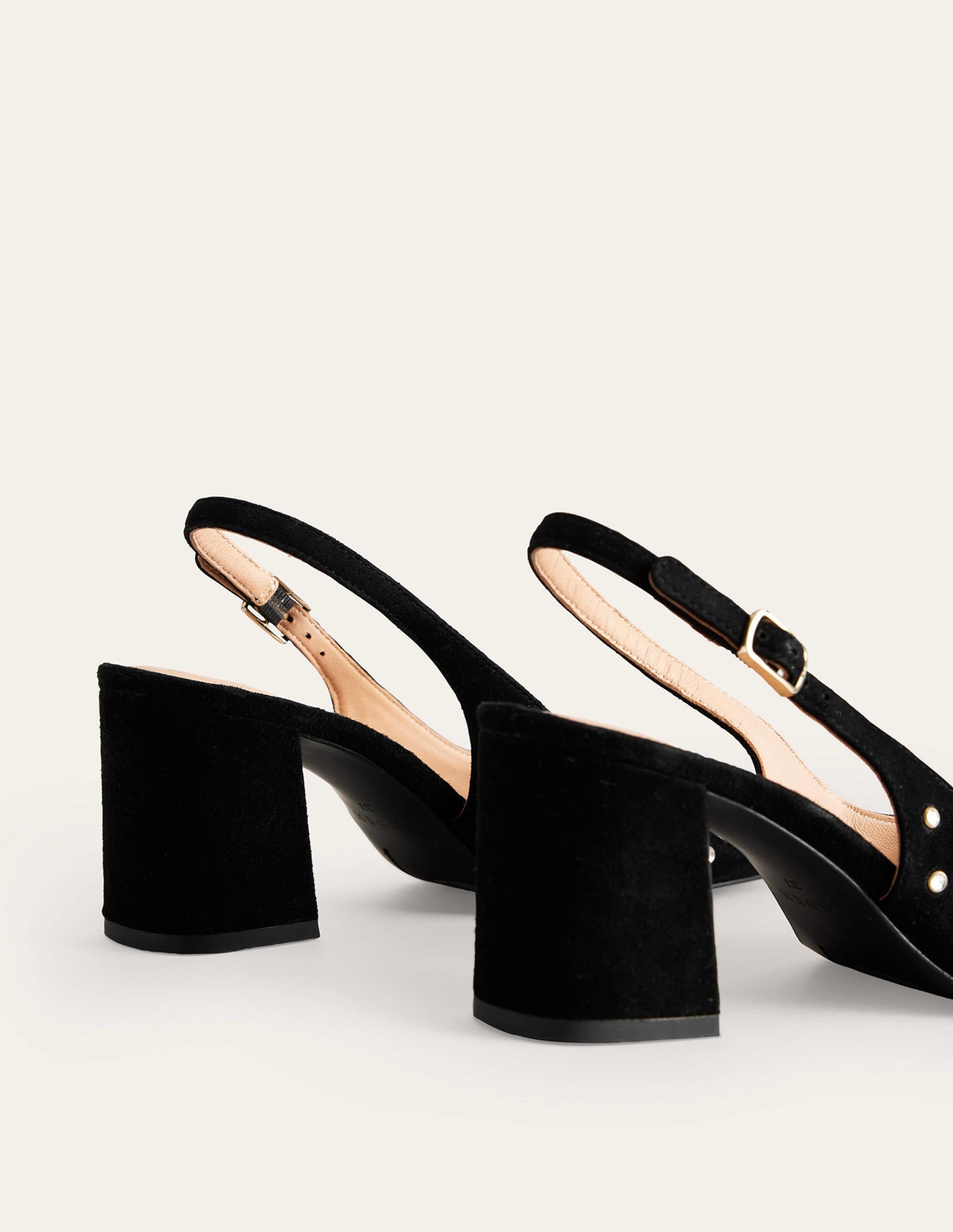 Escarpins à bride arrière et talons mi-hauts-Daim noir, strass - Image 4