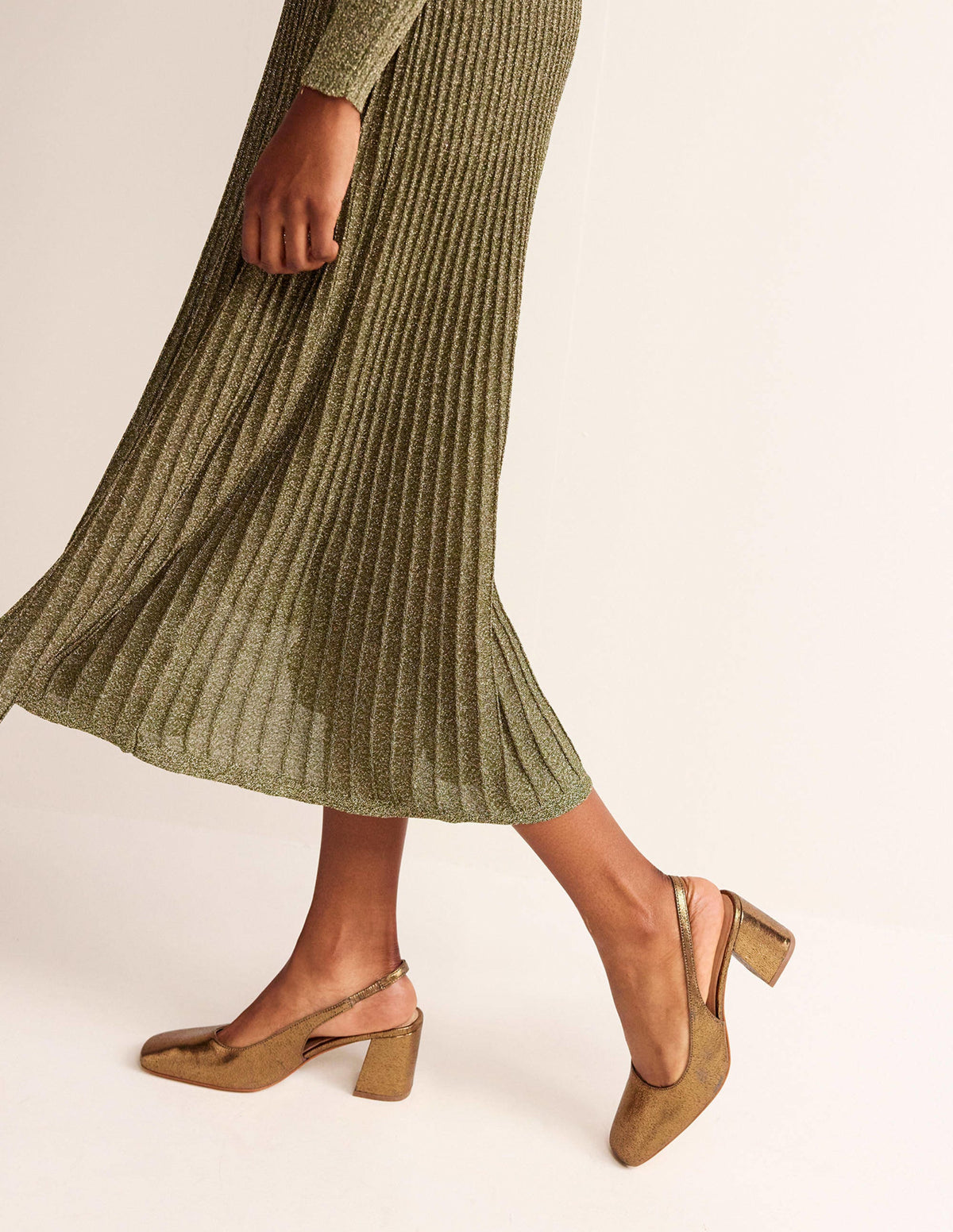 Halbhohe Riemchen-Pumps-Gold Metallic-Leder - Image 1