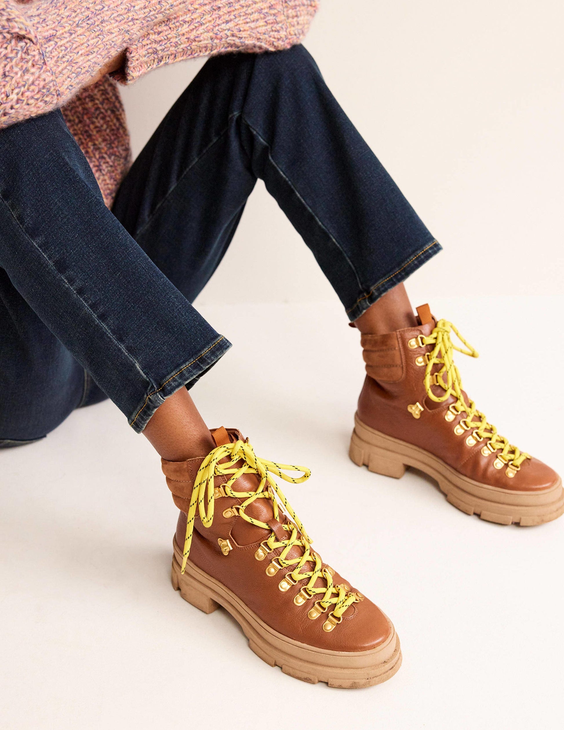 Lace up Hiker Boots-Honey Leather-1