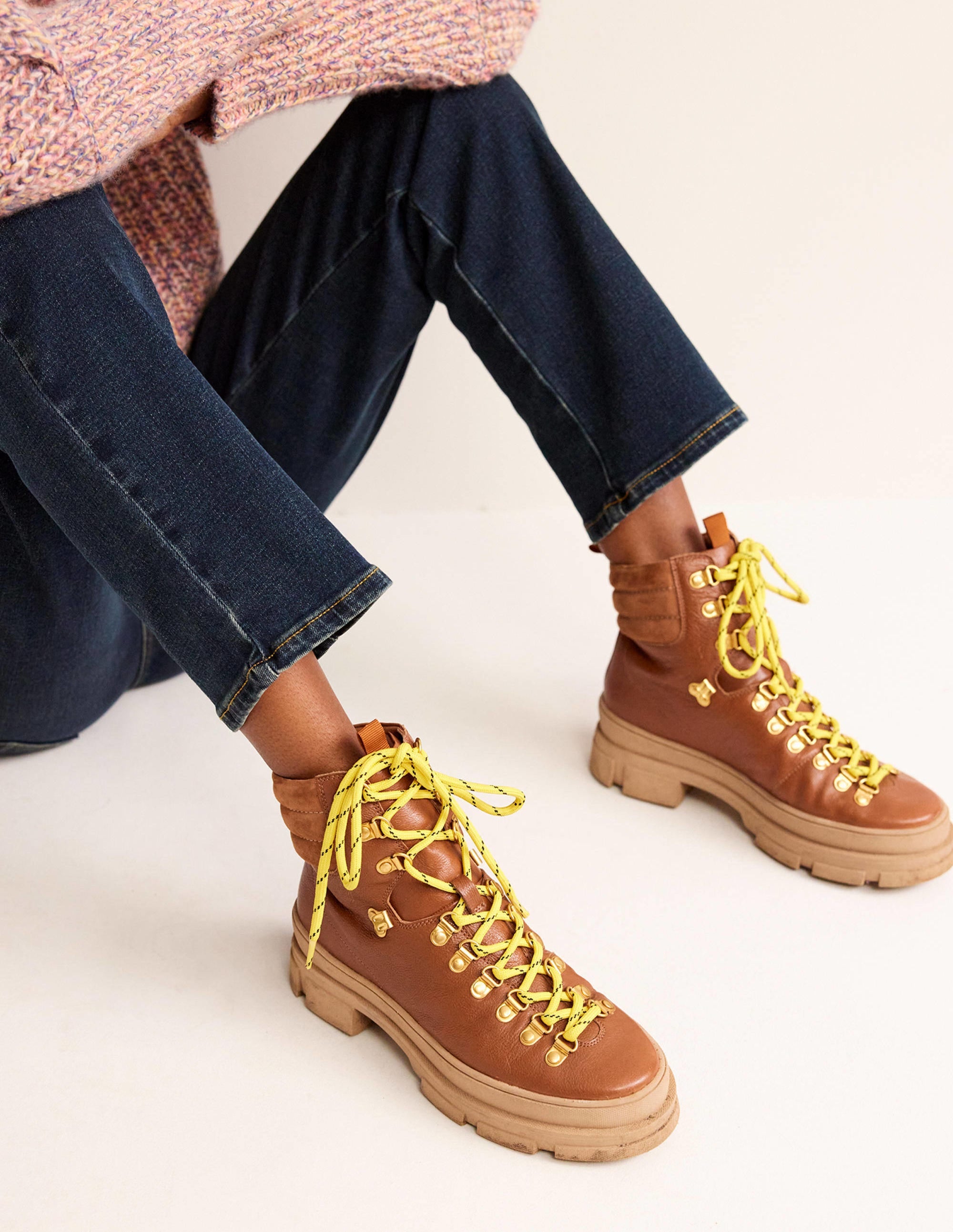 Lace up Hiker Boots-Honey Leather - Image 1