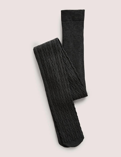 Strumpfhose mit Zopfstrickmuster-Grau